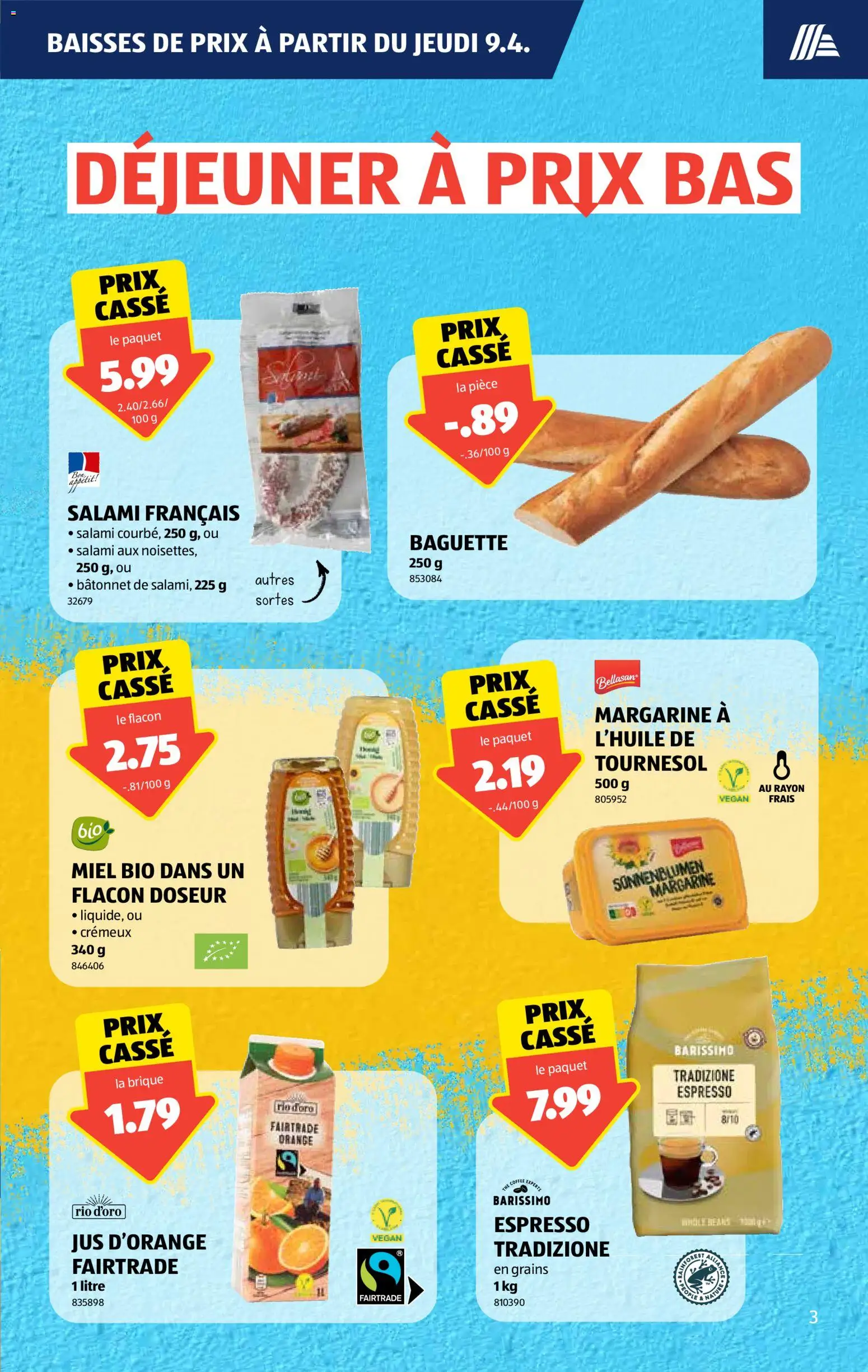 Aldi aktionen FR – gültig ab 09.04.2026 | Seite: 3 | Produkte: Baguette, Salami