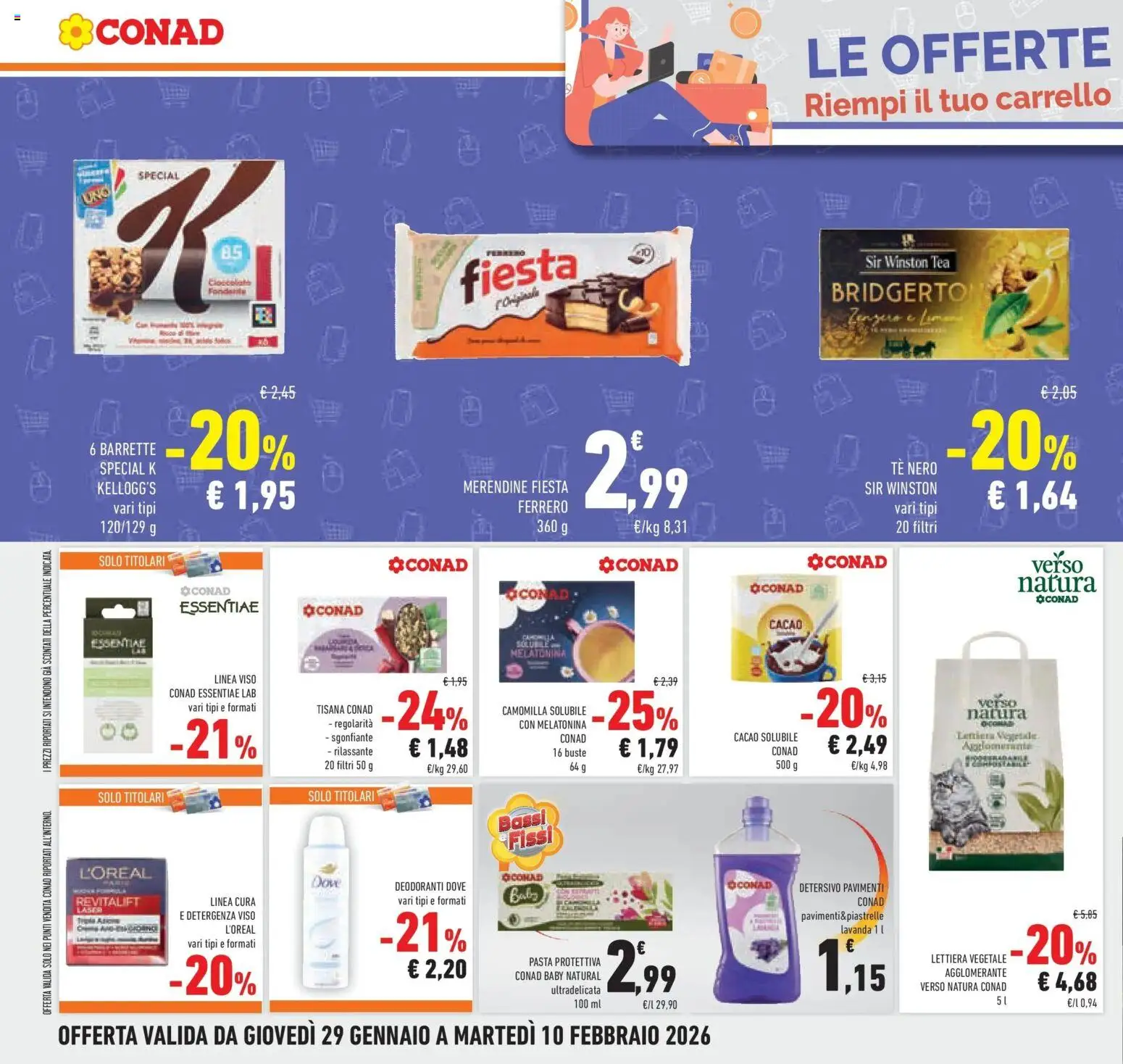 Volantino Conad del 29.01.2026 | Pagina: 28 | Prodotti: Tè, Pasta, Lavanda, Merendine