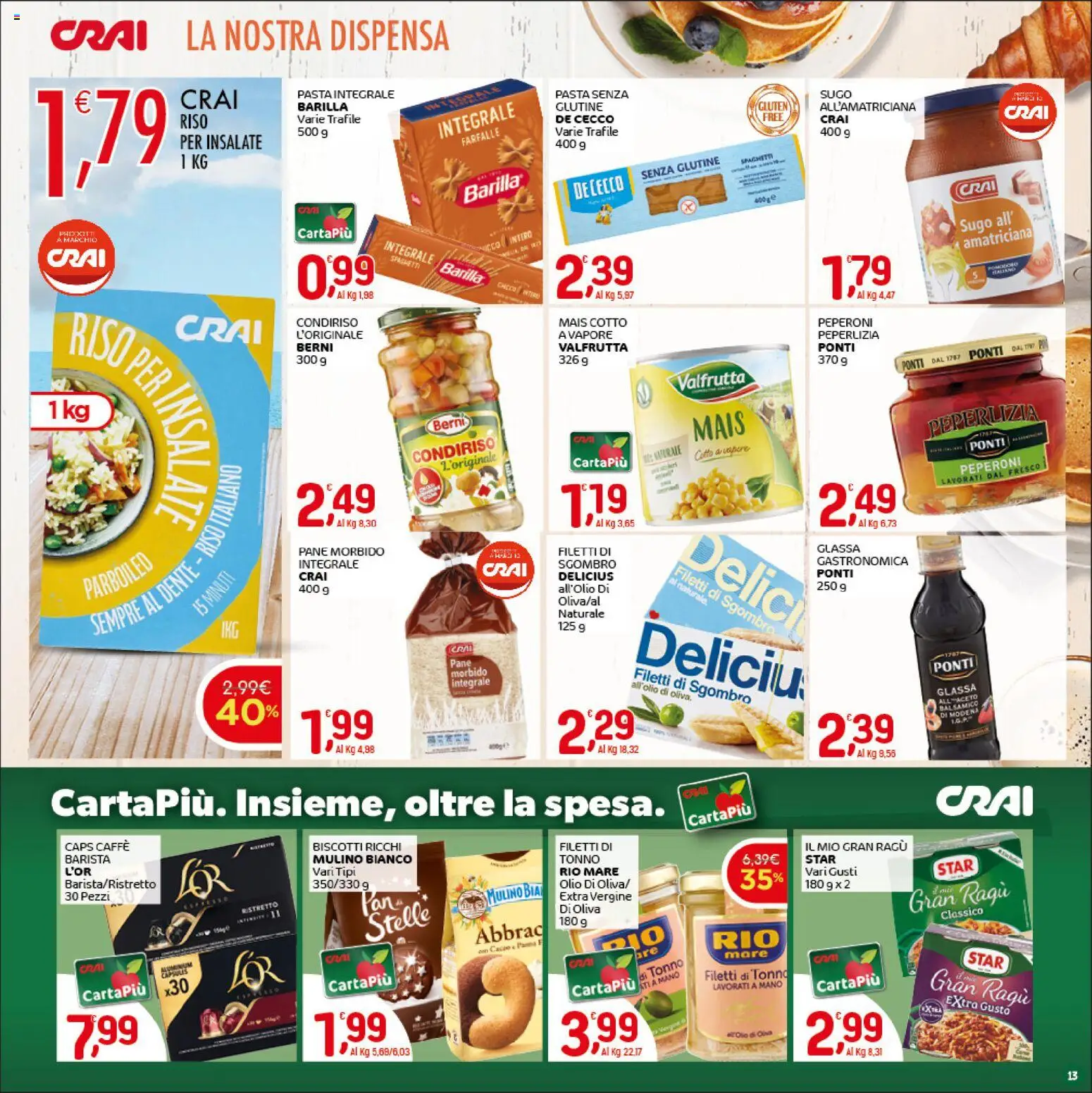 Volantino CRAI del 16.04.2026 | Pagina: 13 | Prodotti: Pane, Caffè, Riso, Glassa
