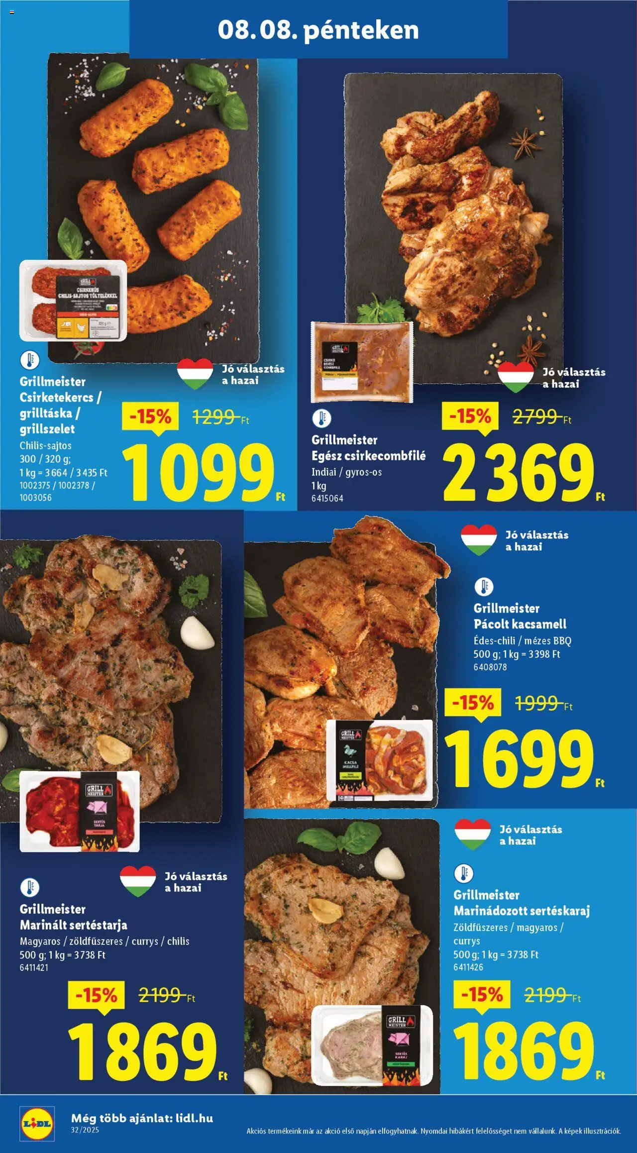 Lidl akciós ujság - amely érvényes a következő dátumtól: 07.08.2025 | Oldal: 32 | Termékek: Sertéstarja, Sertéskaraj, Grill, Karaj
