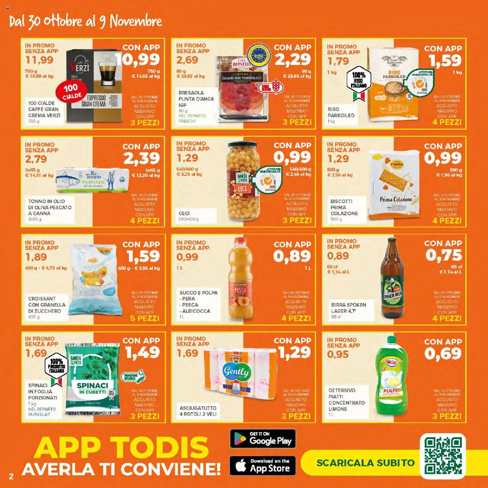 Volantino Todis del 30.10.2025 | Pagina: 2 | Prodotti: Crema, Riso, The, Tonno