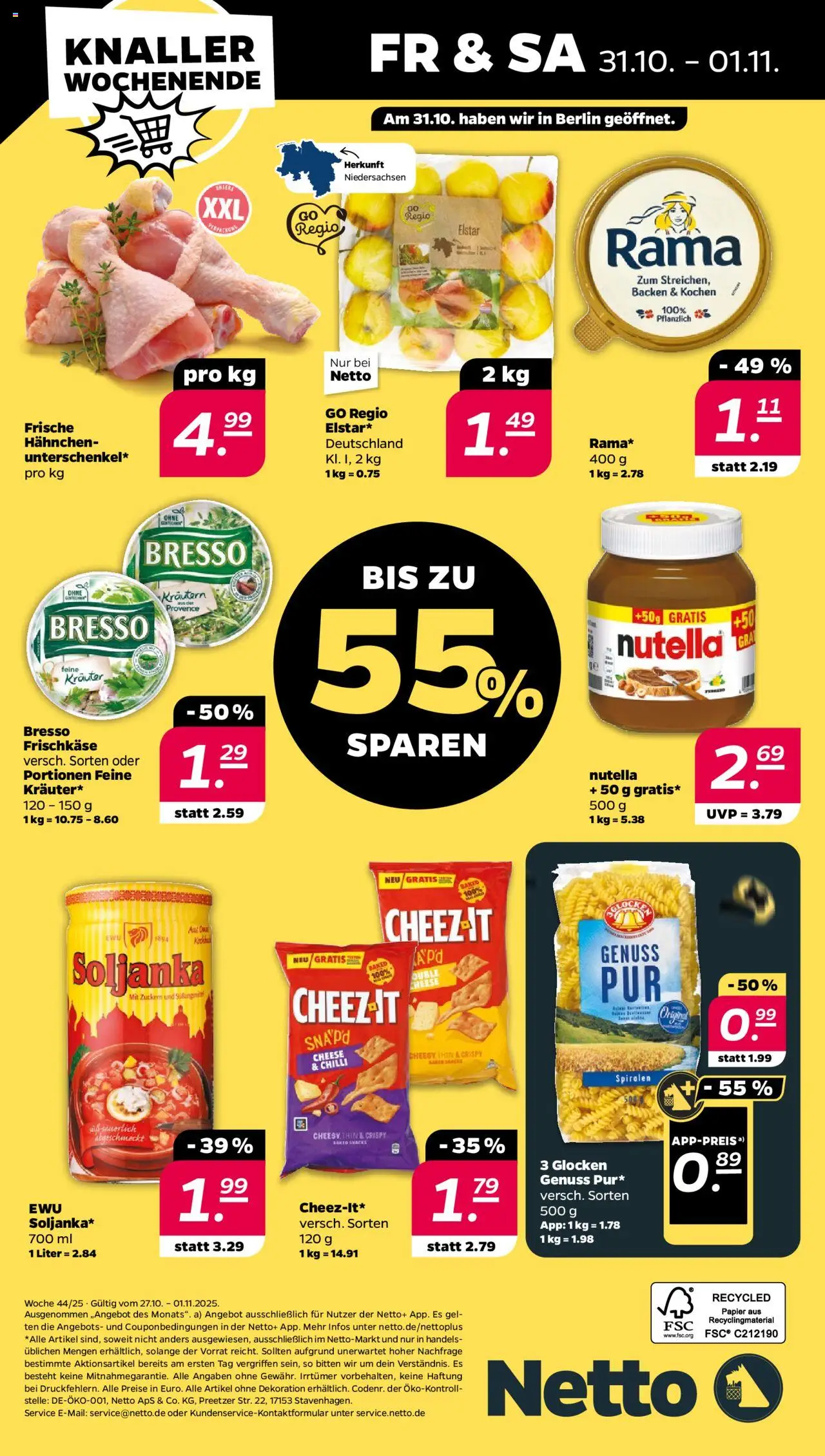 Netto Prospekt 	 – gültig ab 27.10.2025 | Seite: 34 | Produkte: Hahnchen, Bresso, Nutella, Frischkase