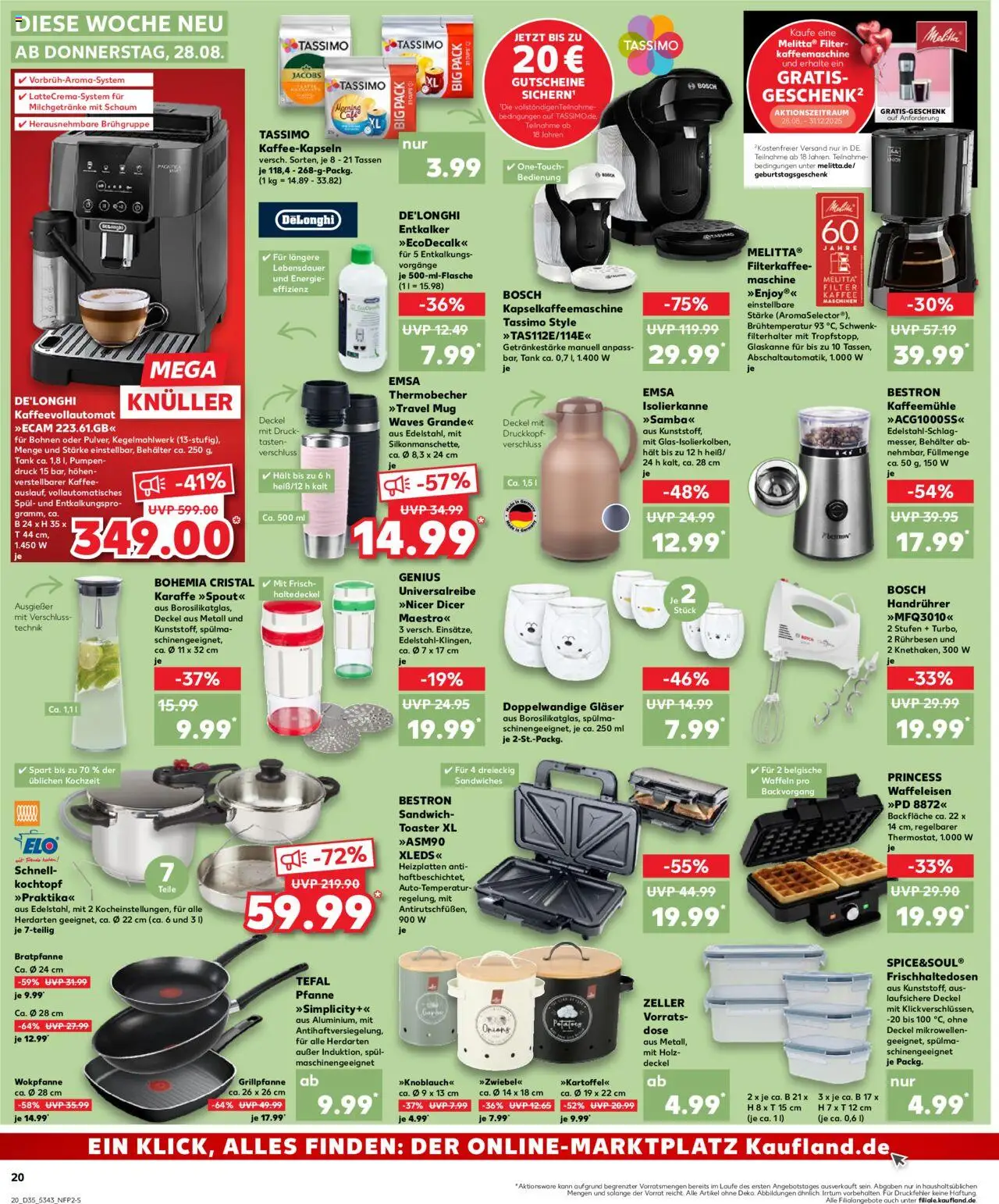 Kaufland Prospekt 	 - gültig ab dem 28.08.2025 | Seite: 20 | Produkte: Kaffeemaschine, Toaster, Kaffeevollautomat, Tassimo