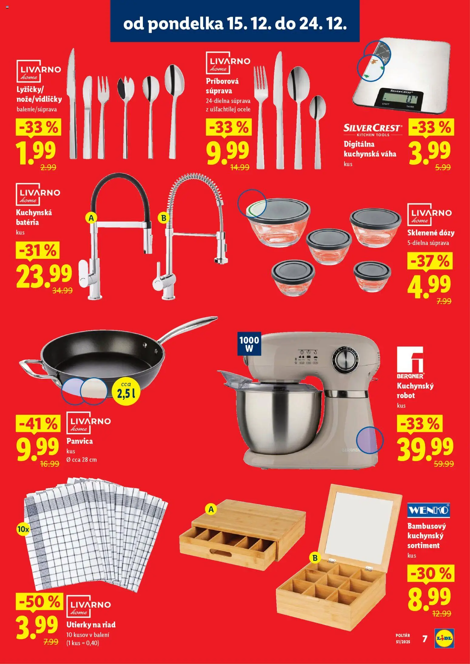Nové Lidl akcie – leták je platný od 15.12.2025 | Strana: 7 | Produkty: Organizér, Kuchynský robot, Batéria, Váha