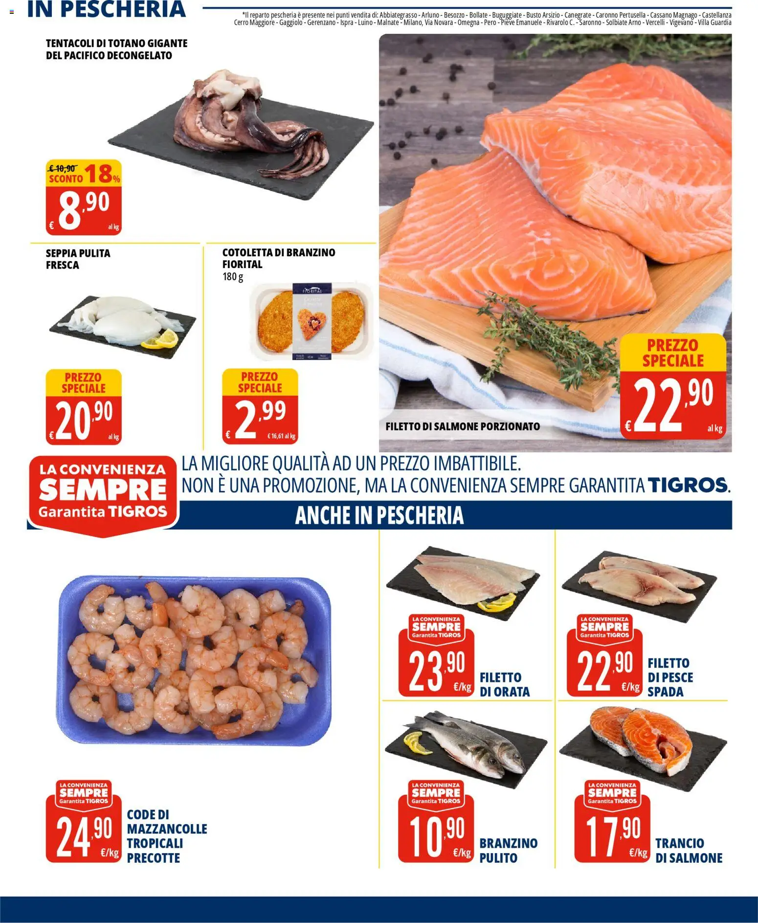 Volantino Tigros del 22.04.2026 | Pagina: 3 | Prodotti: Pesce, Mazzancolle, Branzino, Orata