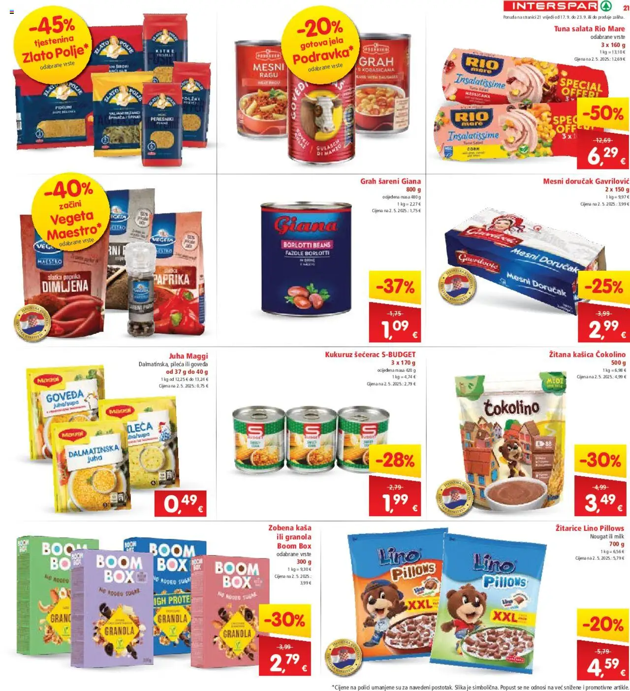 Interspar katalog | vrijedi od 17.09.2025 | Stranica: 23 | Proizvodi: Lino Pillows, Tjestenina, Juha, Tuna