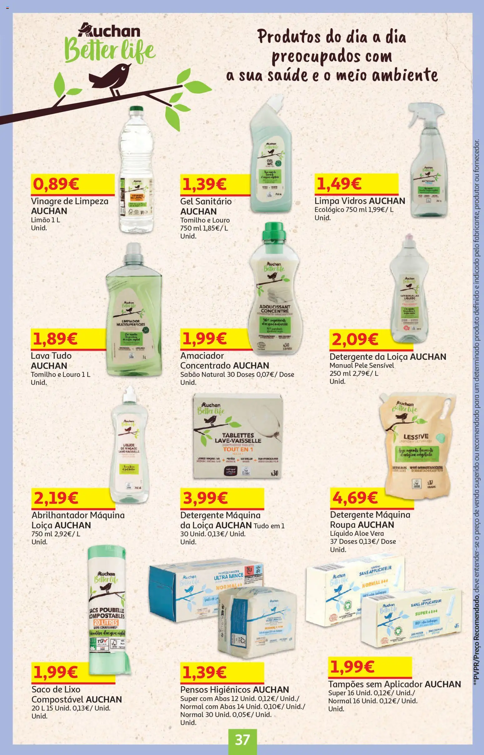 Auchan - Páscoa │ válido de 13.03.2026 | Página: 37 | Produtos: Pensos higiénicos, Abrilhantador, Louro, Limpa vidros