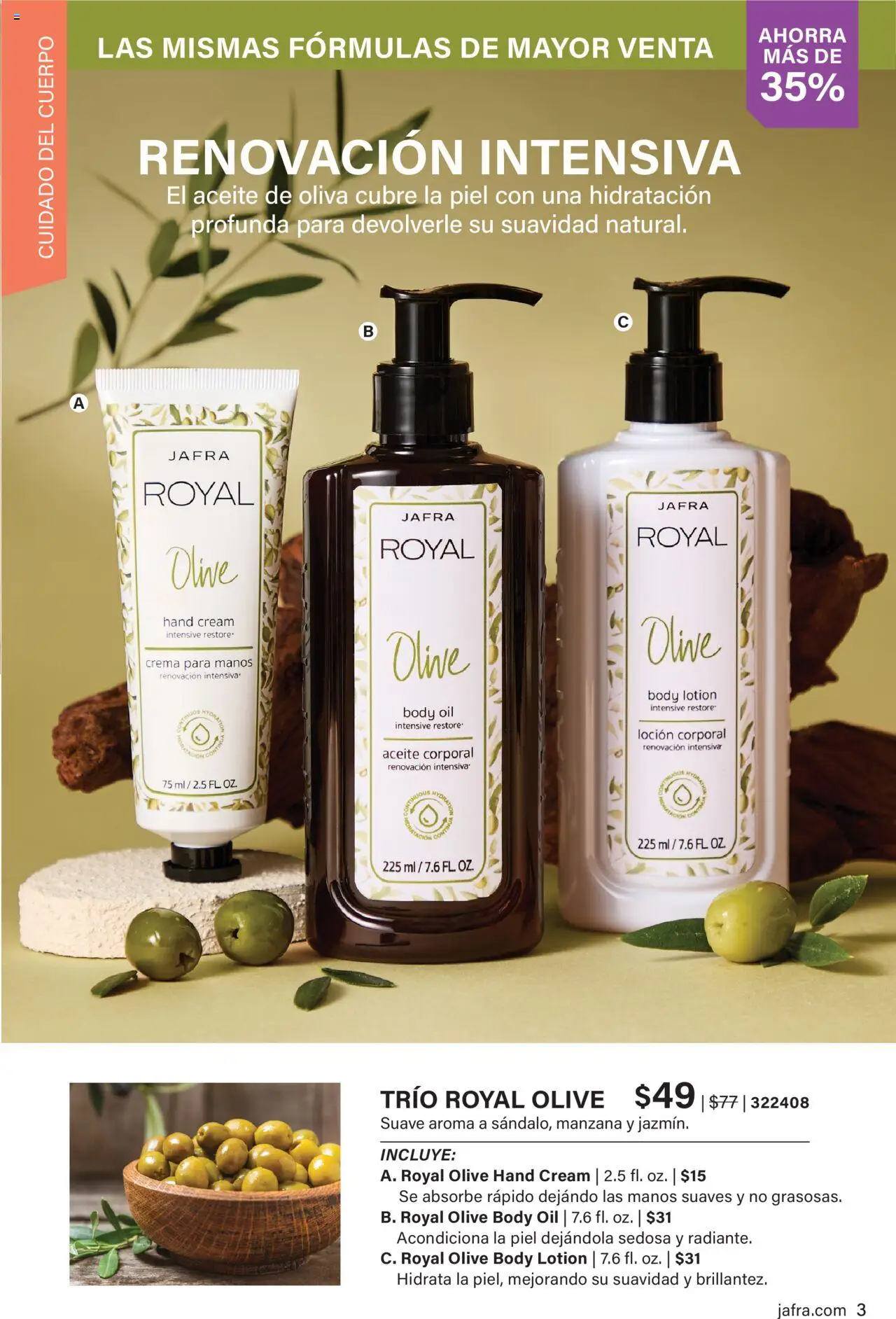 JAFRA folleto │ válido desde el 01.09.2025 | Página: 3 | Productos: Loción corporal, Crema, Aceite de oliva, Aceite corporal