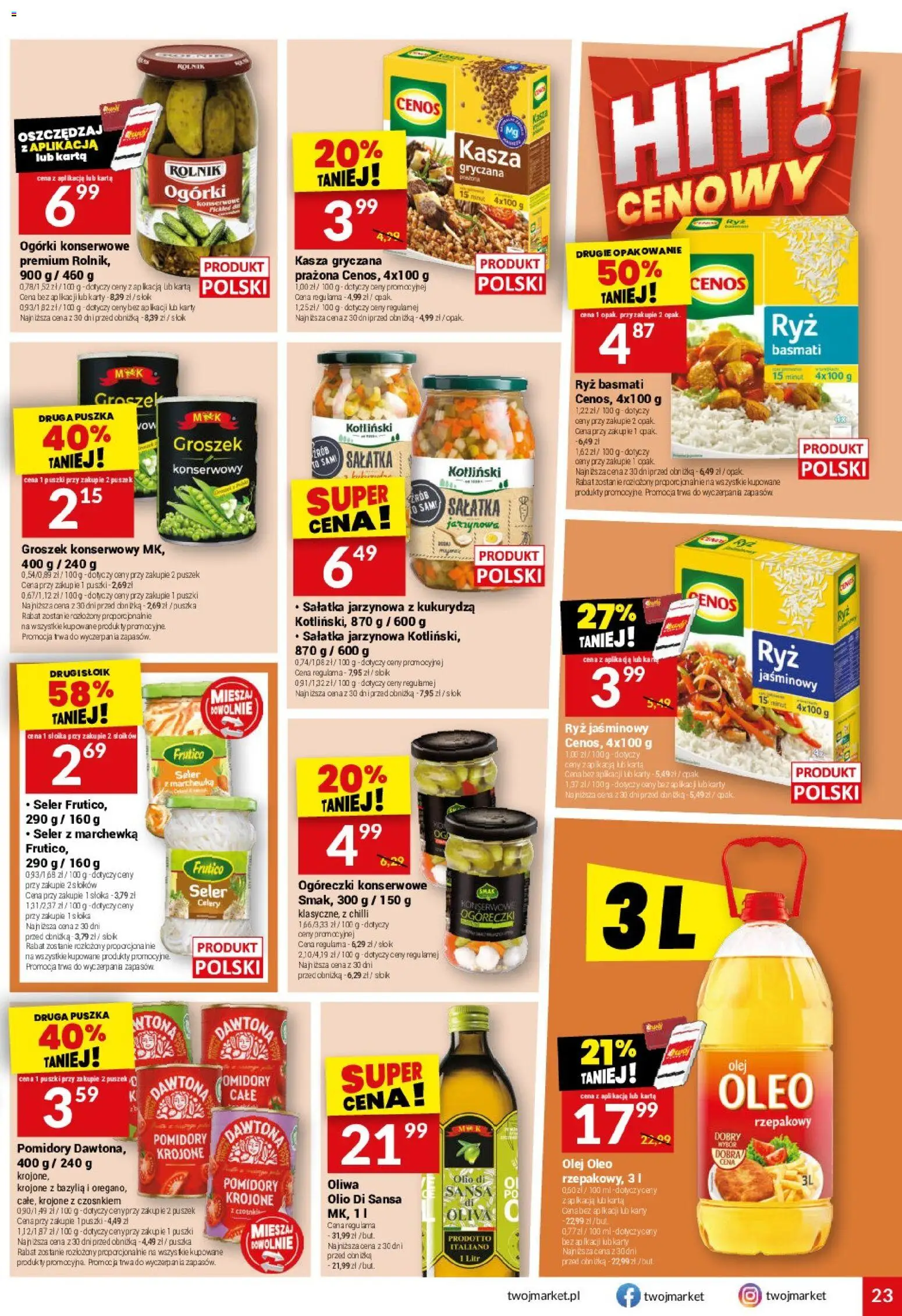 Twój Market gazetka od 04.03.2026 | Strona: 23 | Produkty: Groszek, Olej, Ryż basmati, Sałatka