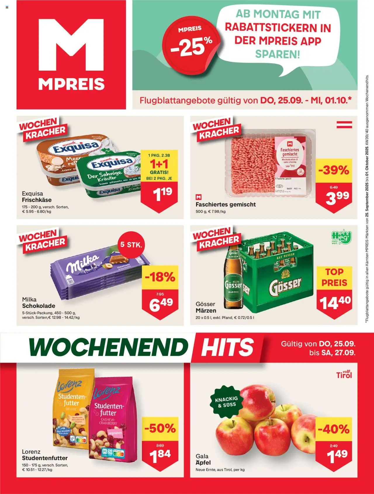MPREIS Dellach im Drautal gültig ab 25.09.2025 | Seite: 1 | Produkte: Schokolade, Äpfel