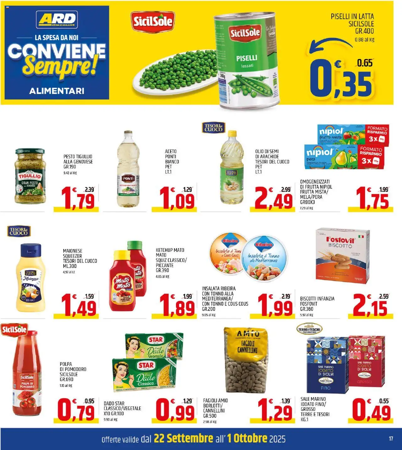 Volantino ARD Discount del 22.09.2025 | Pagina: 17 | Prodotti: Insalata, Maionese, Sale, Piselli