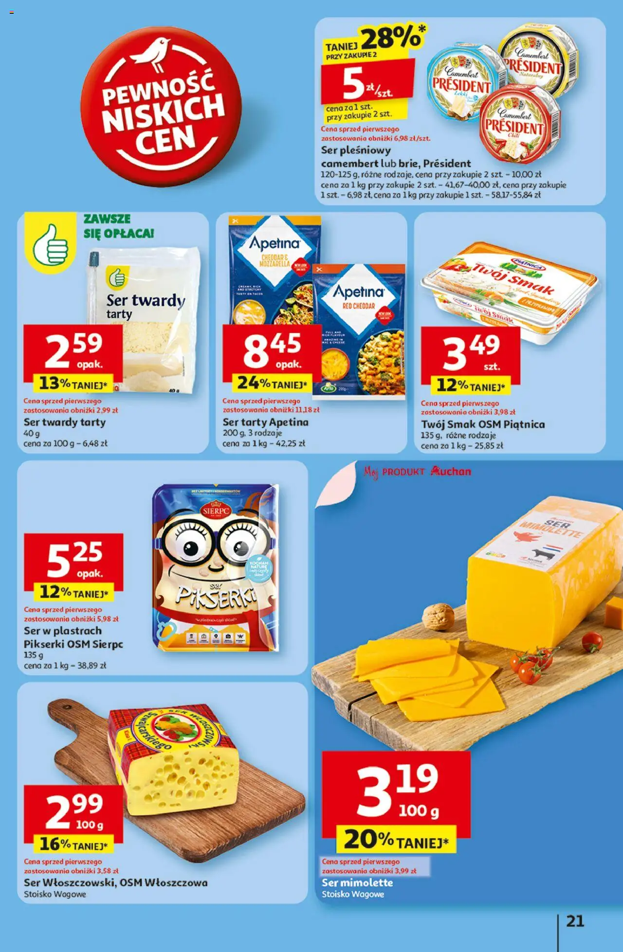 Auchan Gazetka - Odlotowe ceny na start szkoły Hipermarket od 28.08.2025 | Strona: 21 | Produkty: Ser pleśniowy, Ser mimolette, Ser, Mozzarella