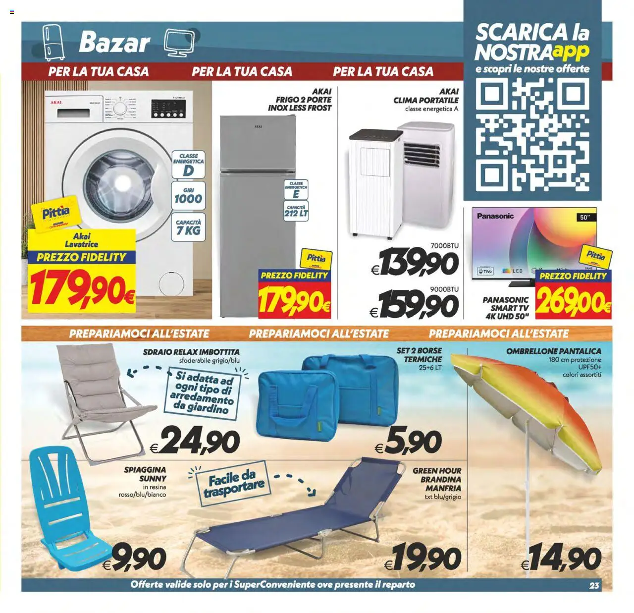 Volantino SuperConveniente del 03.06.2025 | Pagina: 23 | Prodotti: Sdraio, Ombrellone, Lavatrice, Frigorifero