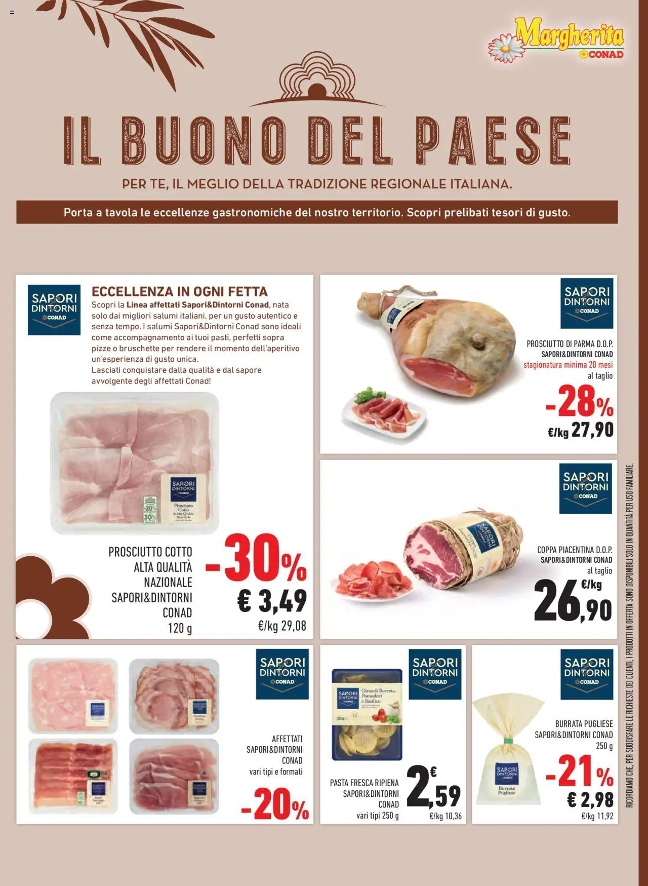Volantino Conad del 22.10.2025 | Pagina: 23 | Prodotti: Prosciutto di Parma, Pomodori, Pasta, Basilico