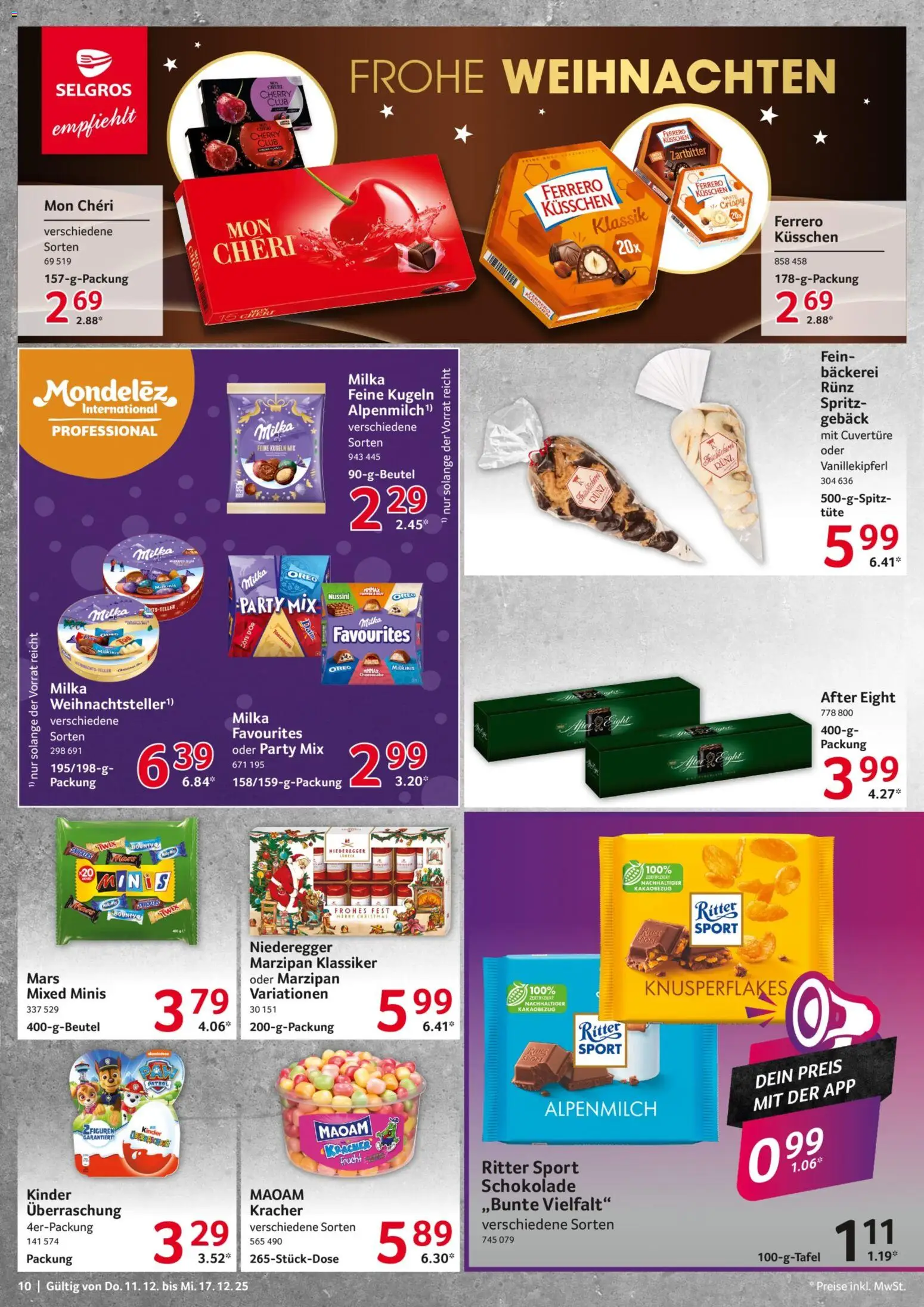 Selgros Prospekt 	 – gültig ab 11.12.2025 | Seite: 10 | Produkte: Schokolade, Snickers, Twix, Mon cheri