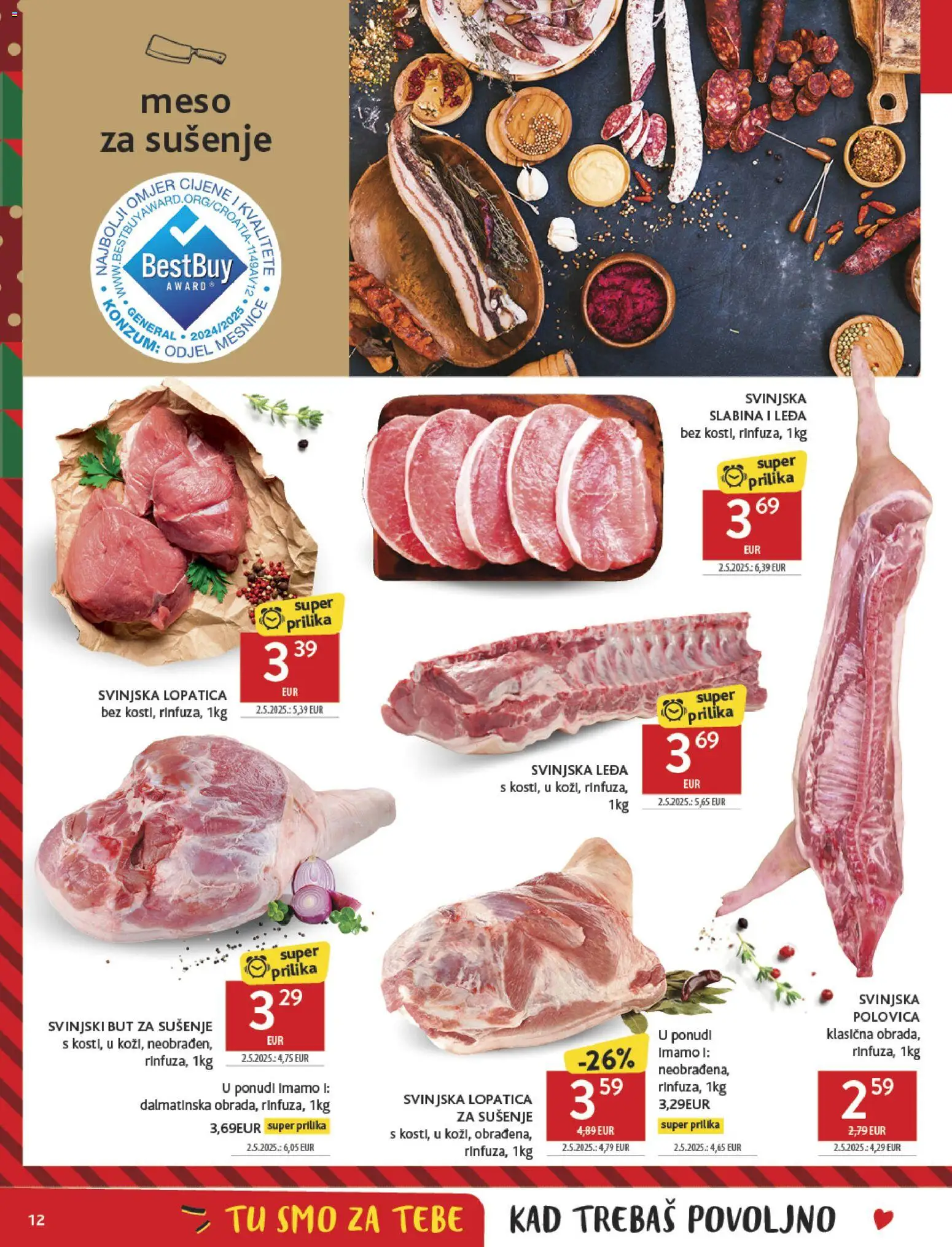 Konzum katalog | vrijedi od 26.11.2025 | Stranica: 12 | Proizvodi: Svinjska lopatica, Svinjski but, Meso, Lopatica