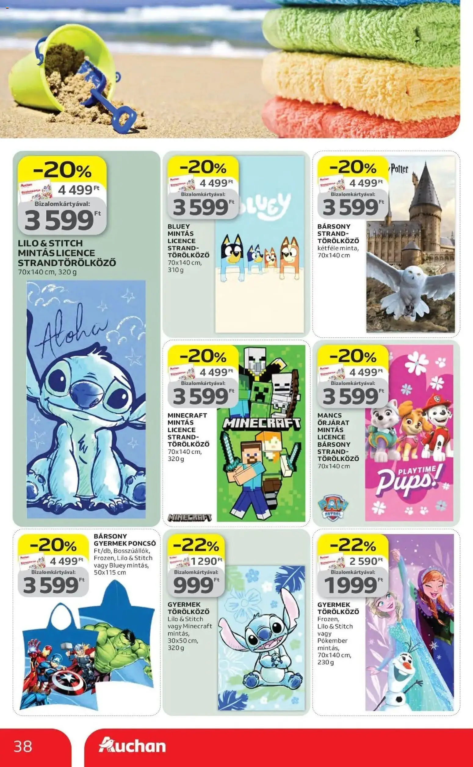 Auchan akciós ujság - amely érvényes a következő dátumtól: 16.04.2026 | Oldal: 38 | Termékek: Törölköző, Poncsó, Strandtörölköző
