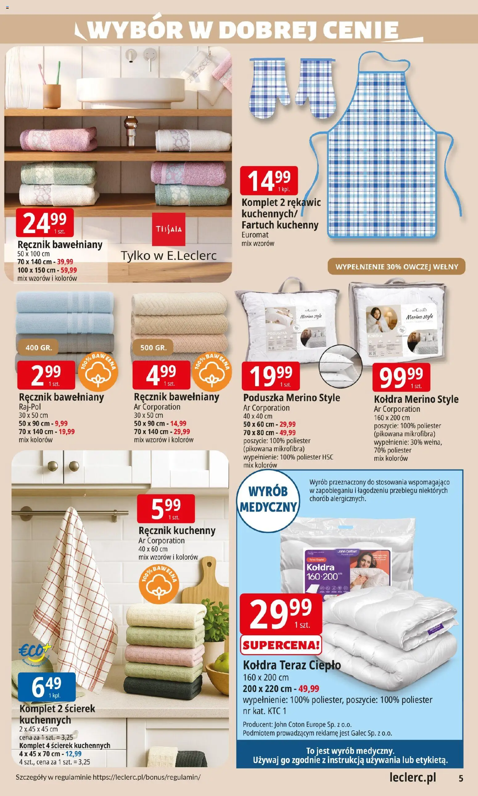 E.Leclerc Gazetka od 29.12.2025 | Strona: 5 | Produkty: Poduszka, Kołdra