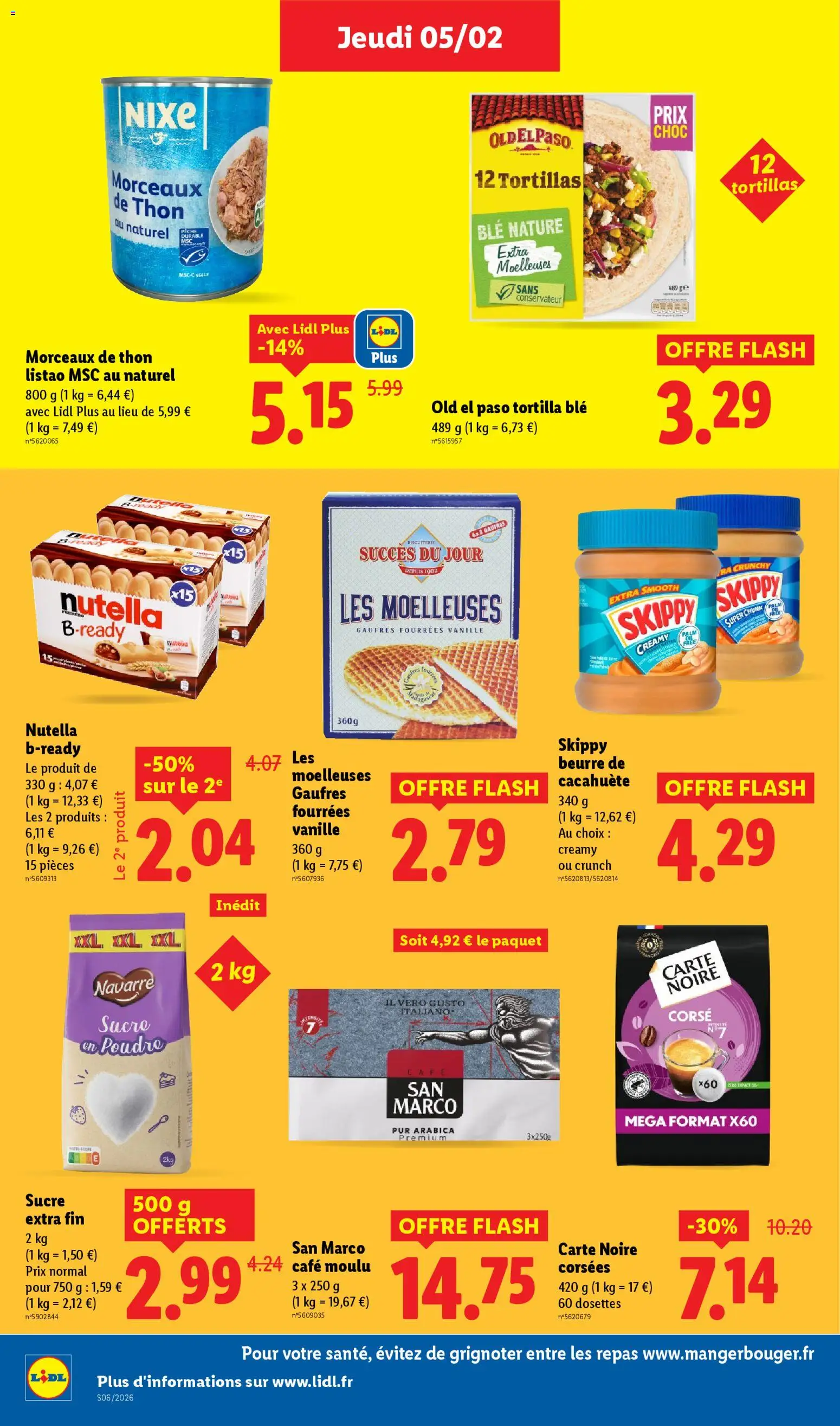 {H1} | Page: 18 | Produits: Cacahuète, Pêche, Tortillas, Nutella