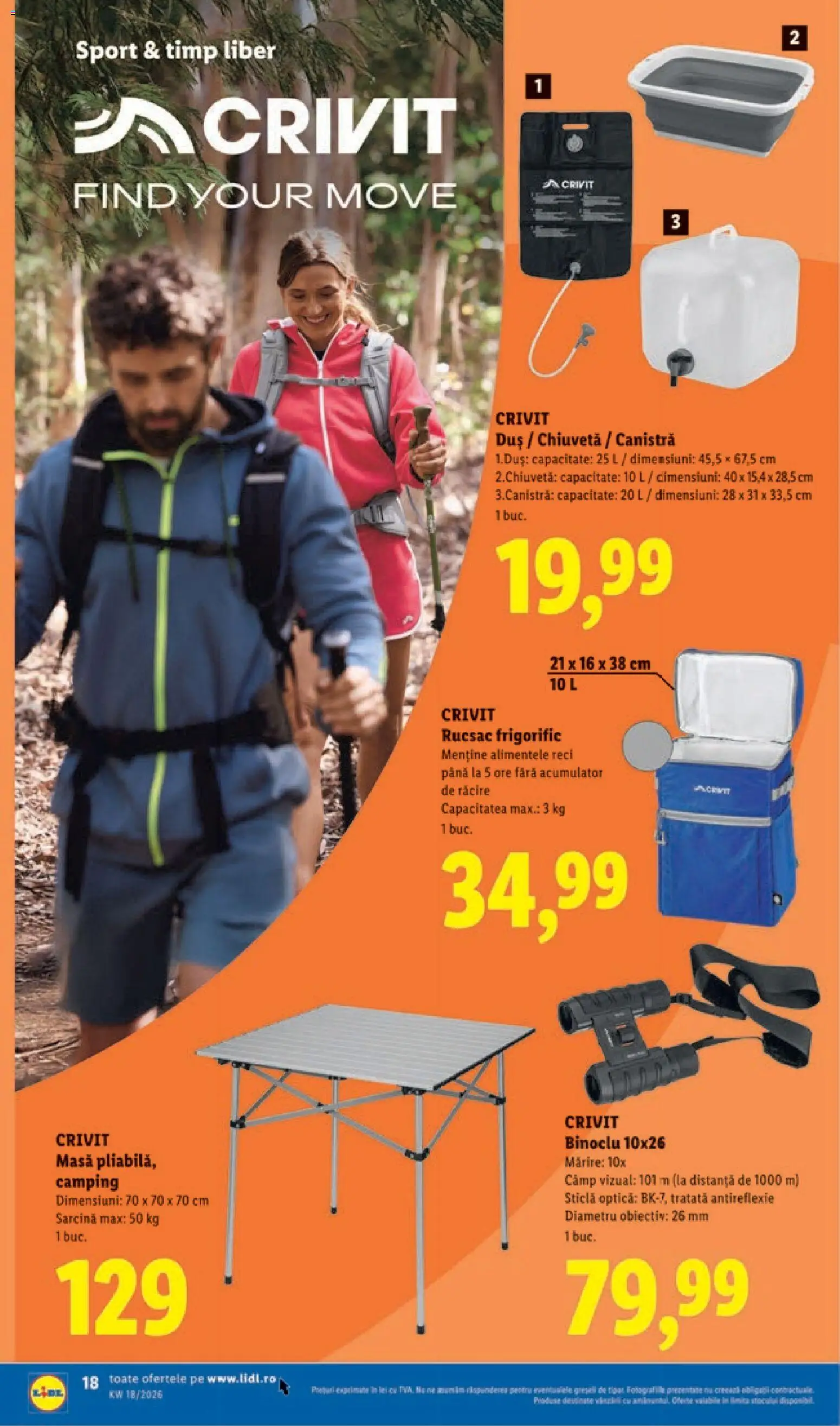 Noul catalog Lidl – valabil de la 27.04.2026 | Pagină: 18 | Produse: Masă, Chiuvetă, Duș, Rucsac