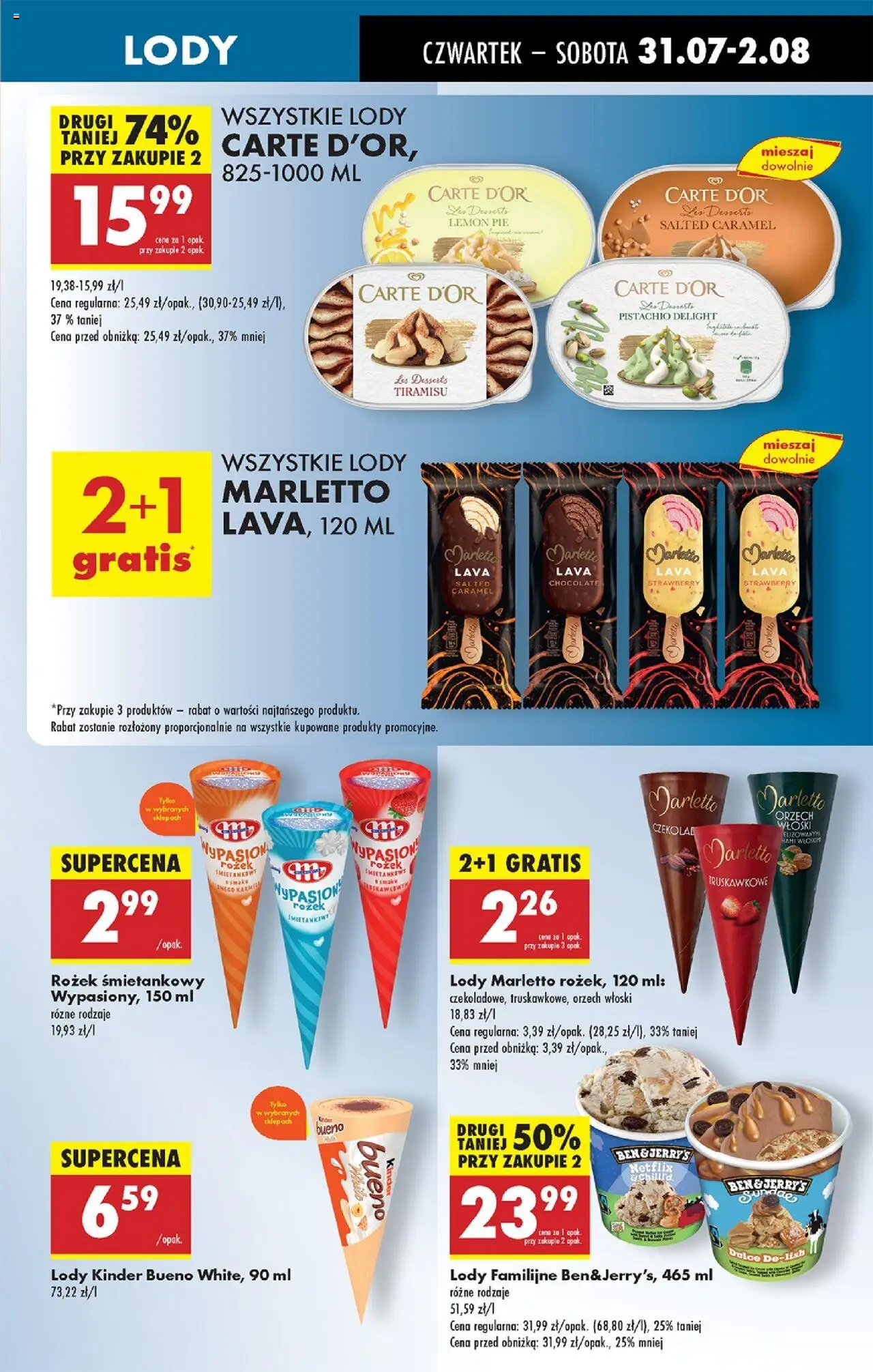 Biedronka gazetka - Oferta W tym tygodniu od 31.07.2025 | Strona: 61 | Produkty: Tiramisu, Kinder Bueno, Lody Marletto, Lody