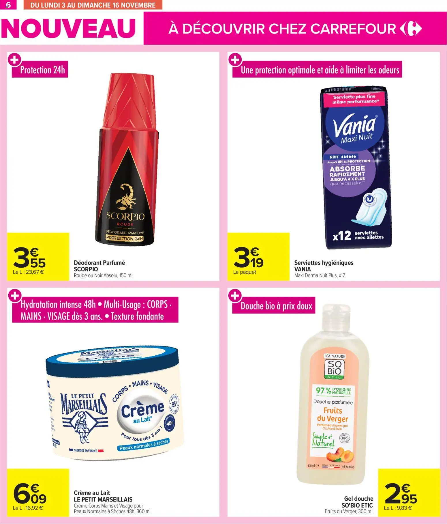 {H1} | Page: 6 | Produits: Gel douche, Déodorant, Lait, Crème