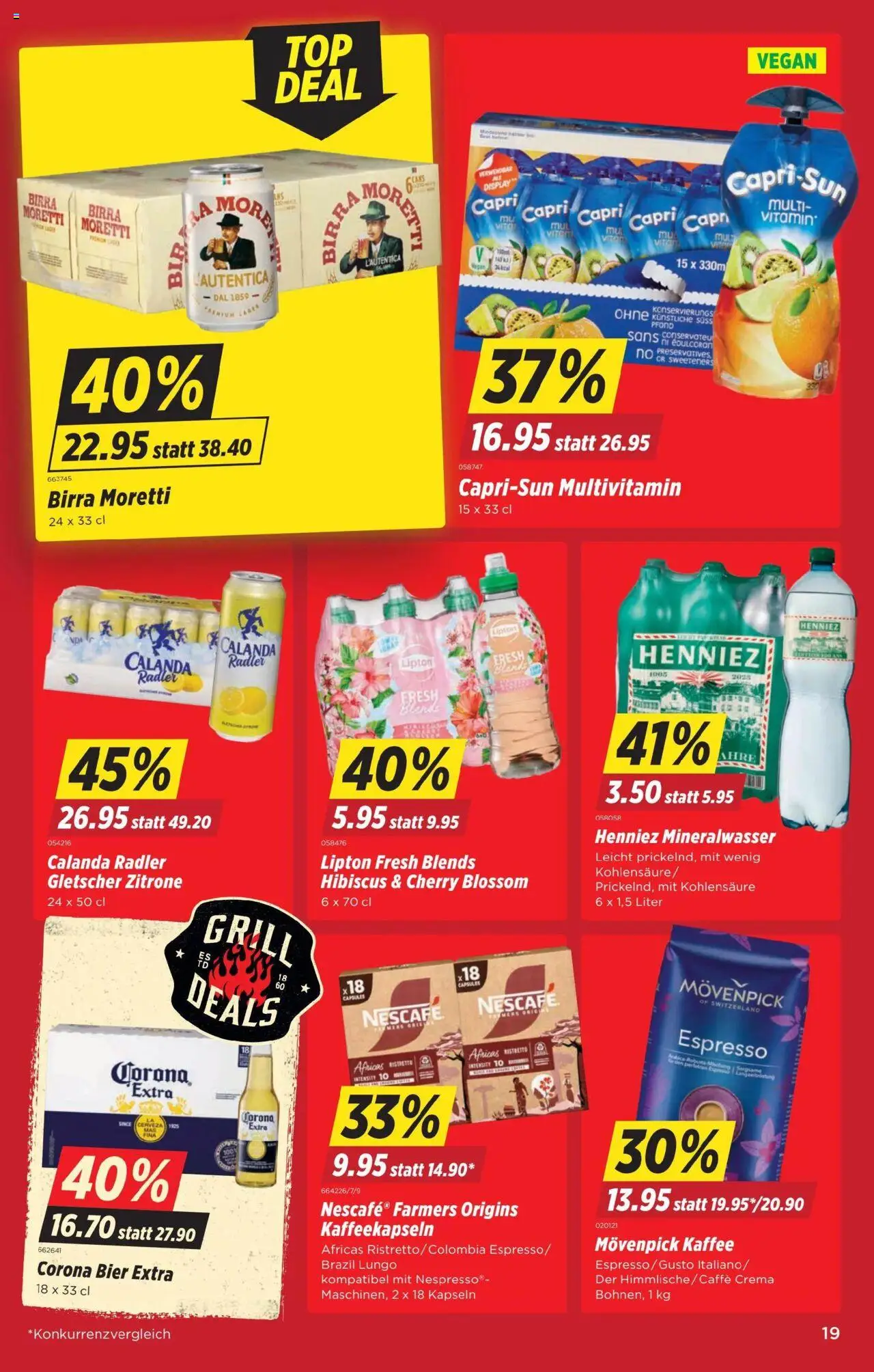Denner Aktionen ab 05.08.2025 | Seite: 19 | Produkte: Mineralwasser, Kaffee, Bier, Zitrone