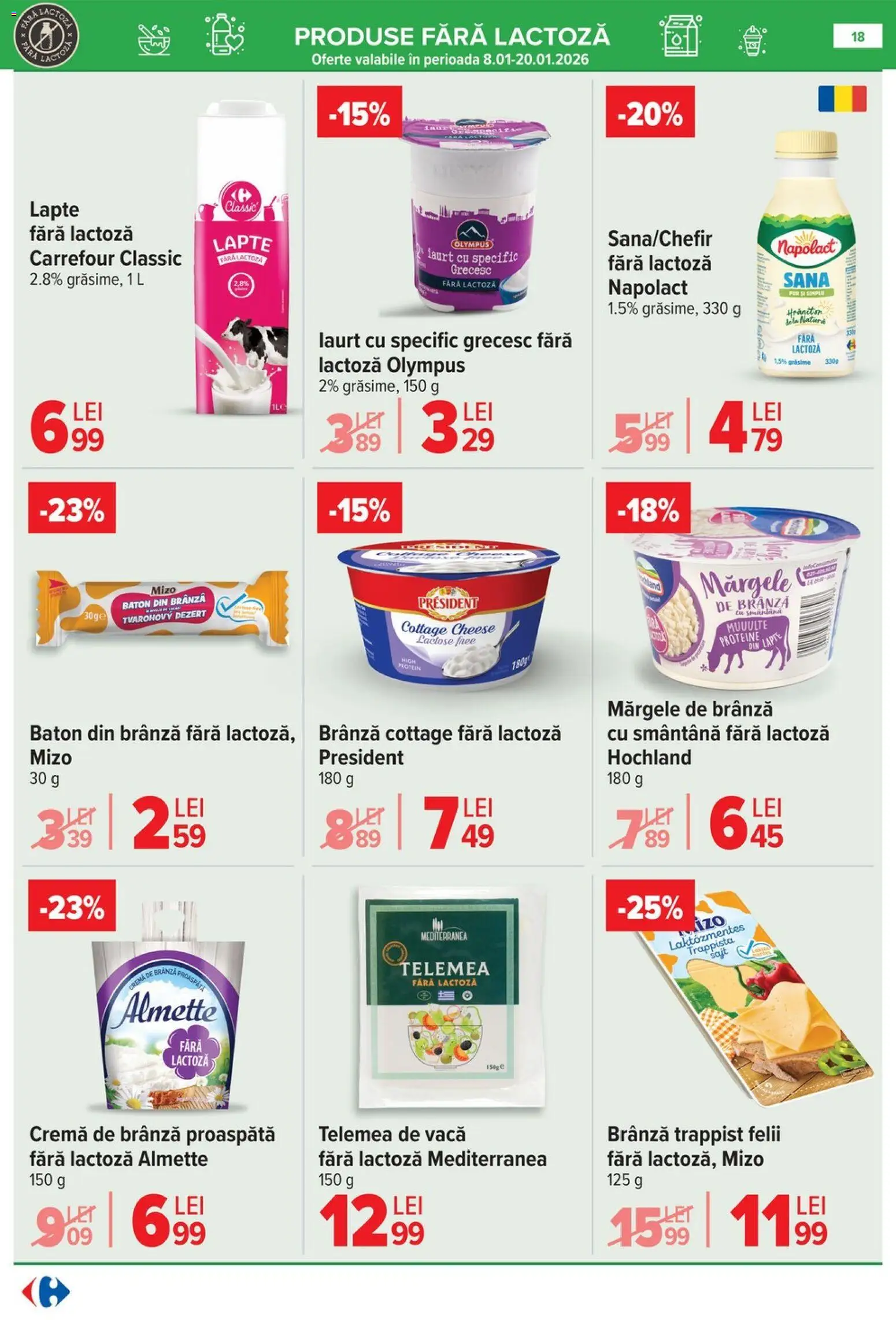 Noul catalog Carrefour – valabil de la 08.01.2026 | Pagină: 18 | Produse: Lapte, Brânză, Cremă, Cremă de brânză