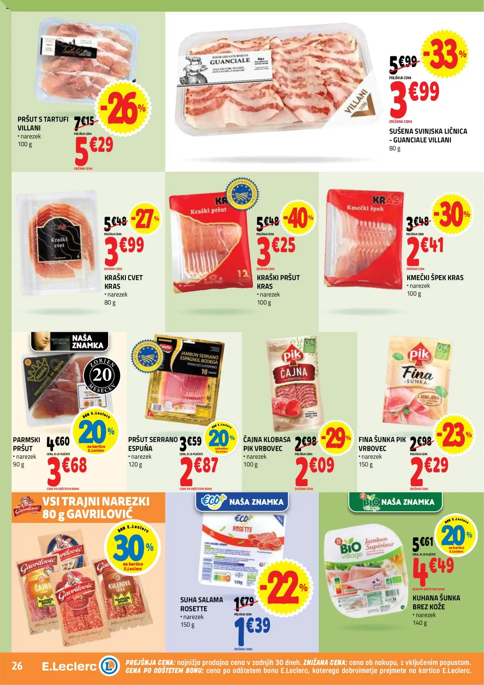 Novi E.leclerc katalog ponudbe – veljaven od 18.03.2026 | Stran: 26 | Izdelki: Pršut, Narezek, Salama, Sunka