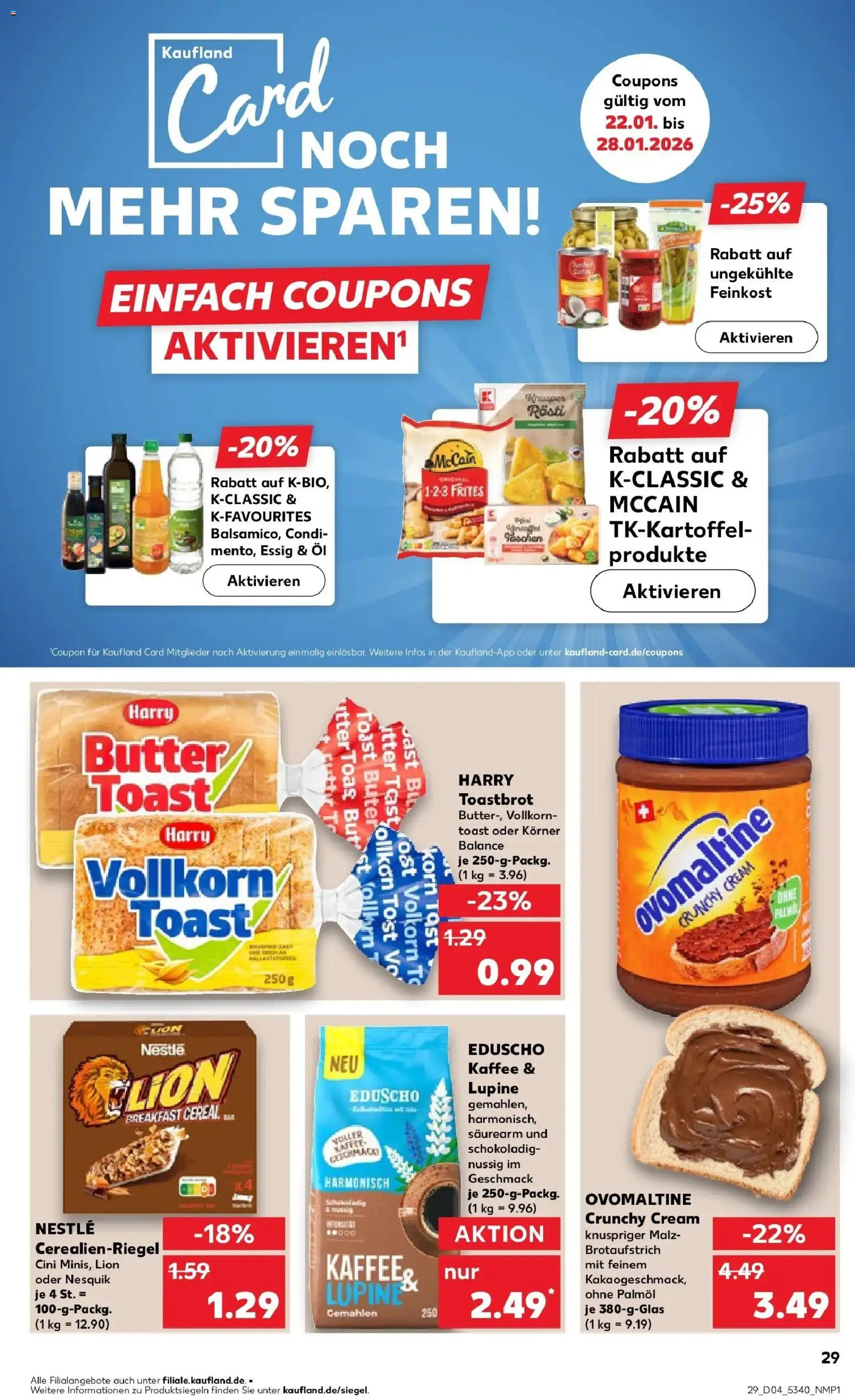 Prospekt Kaufland ab 22.01.2026 » Angebote Online zum Blättern | Seite: 29 | Produkte: Ovomaltine, Nesquik, Kaffee, Toast