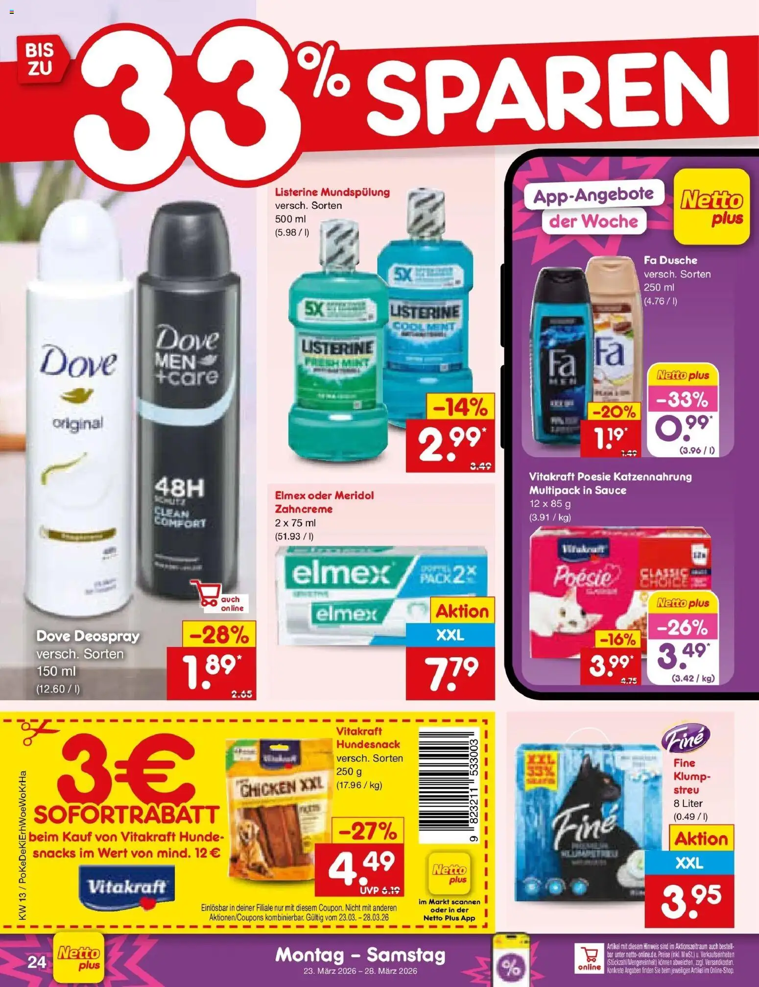 Netto Marken-Discount Prospekt Lahnau	 – gültig ab 23.03.2026 | Seite: 32 | Produkte: Dusche, Deospray, Listerine