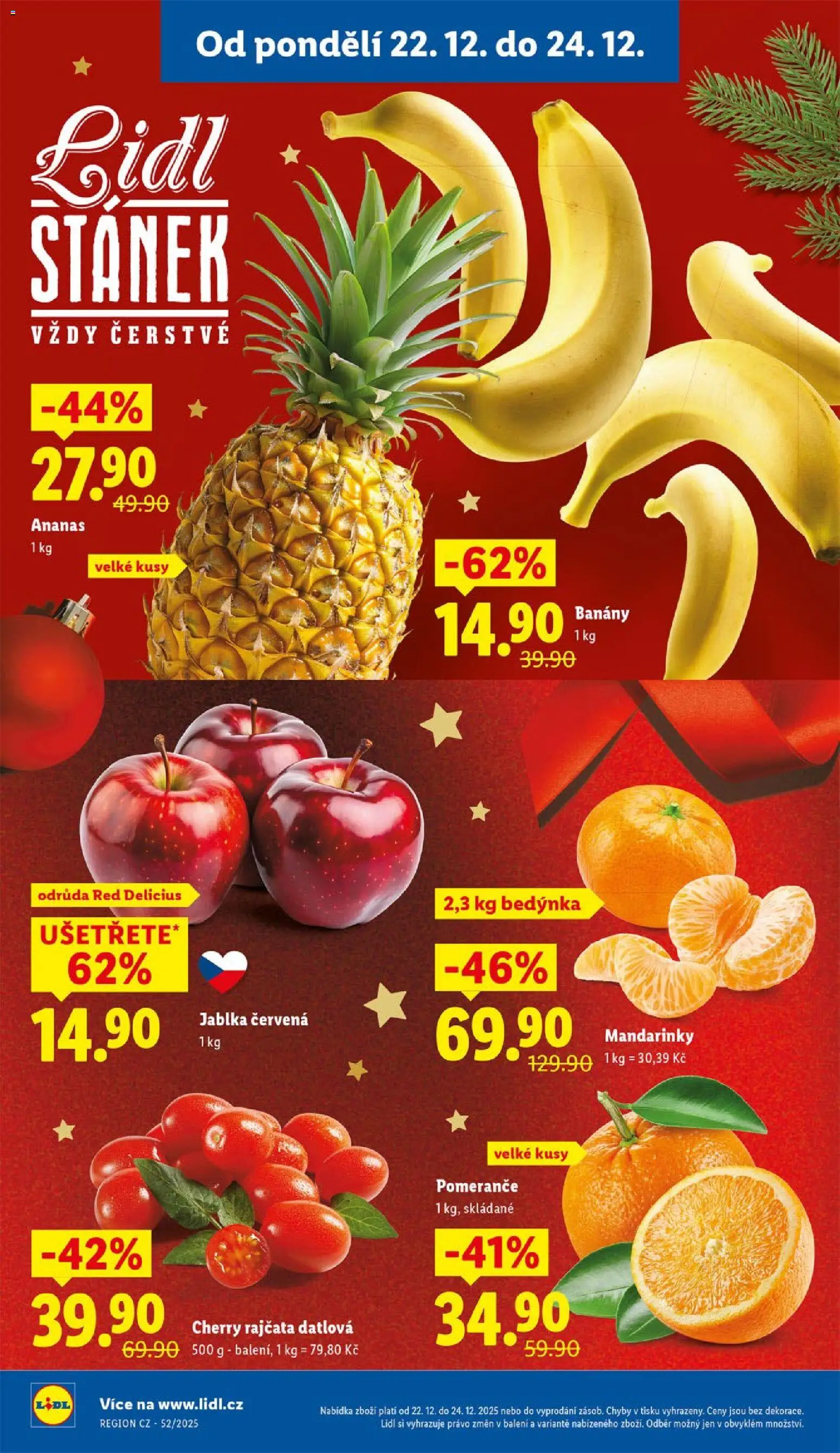 Lidl leták od 22.12.2025 | Strana: 4 | Produkty: Rajčata, Banány, Ananas, Mandarinky