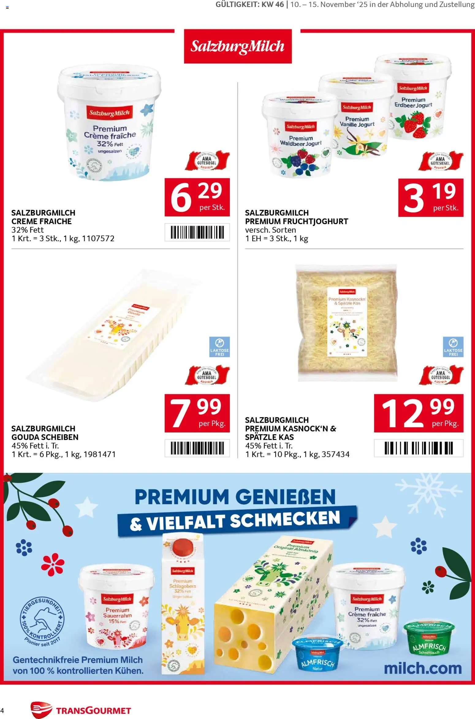 Transgourmet  Markenfestwoche gültig ab 10.11.2025 | Seite: 4 | Produkte: Milch, Creme, Sauerrahm