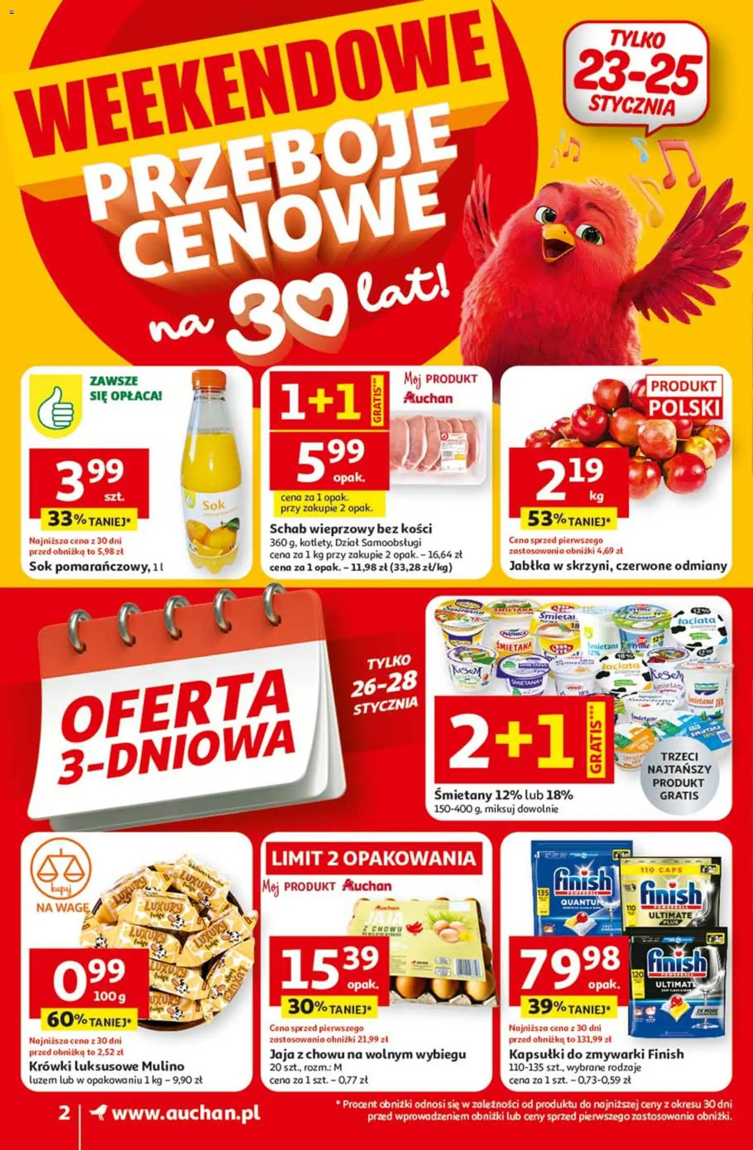Auchan Gazetka od 22.01.2026 | Strona: 2 | Produkty: Schab, Schab wieprzowy, Sok, Krówki