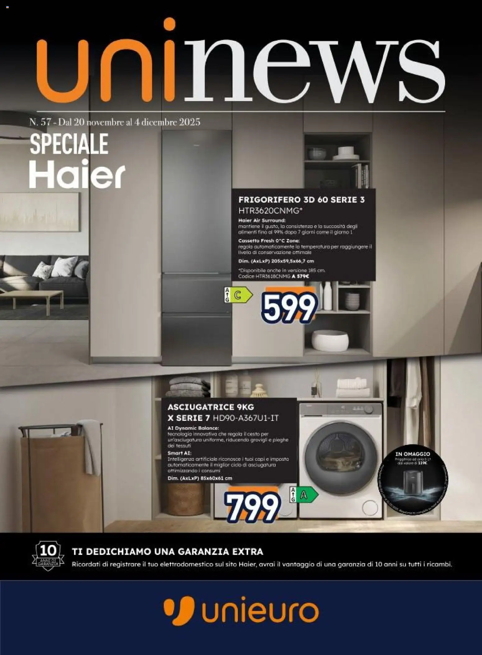 Volantino Unieuro del 20.11.2025 | Pagina: 1 | Prodotti: Asciugatrice, Frigorifero