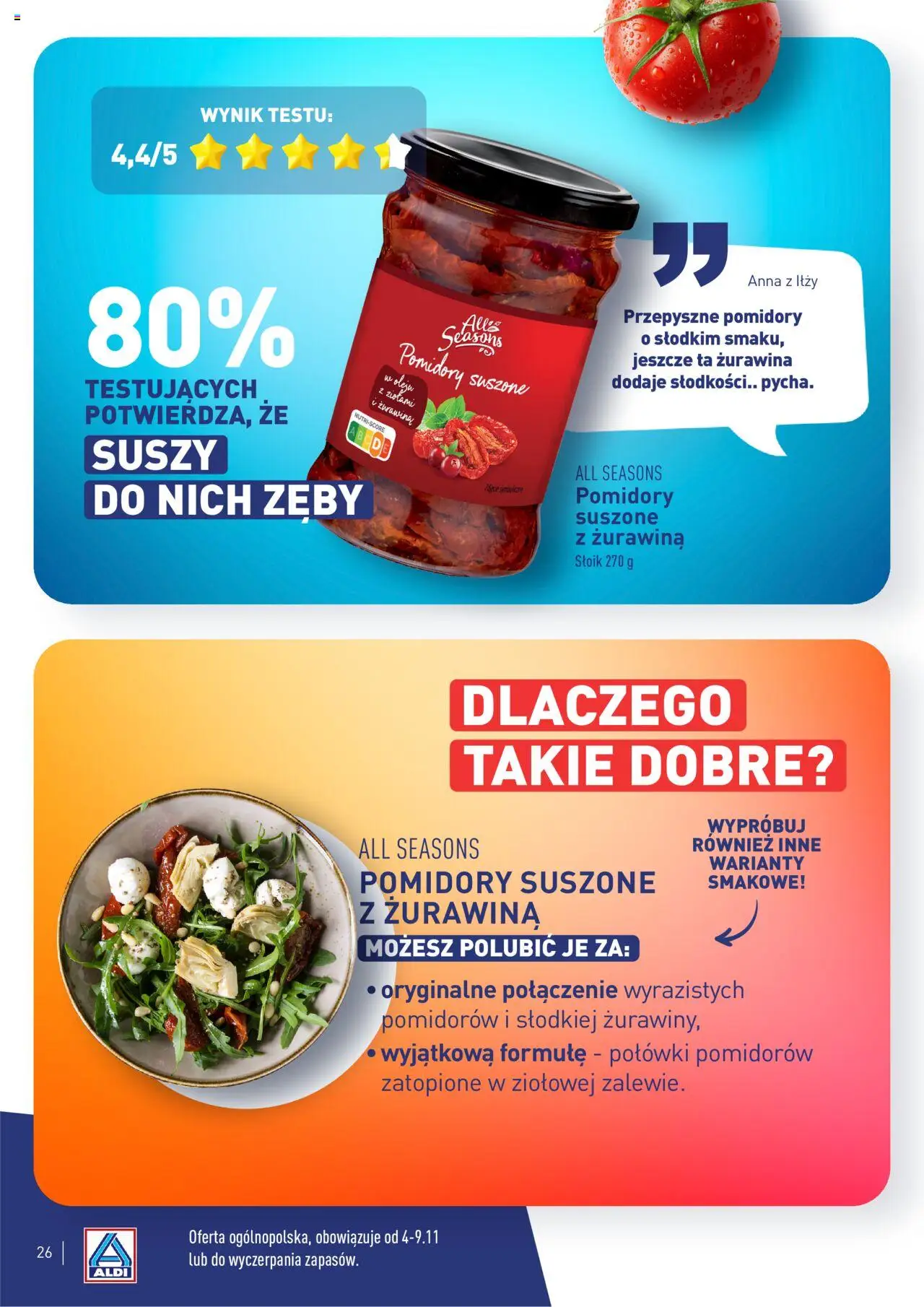 Aldi Gazetka - Wielki test od 04.11.2024 | Strona: 26 | Produkty: Pomidory suszone, Żurawina, Pomidory