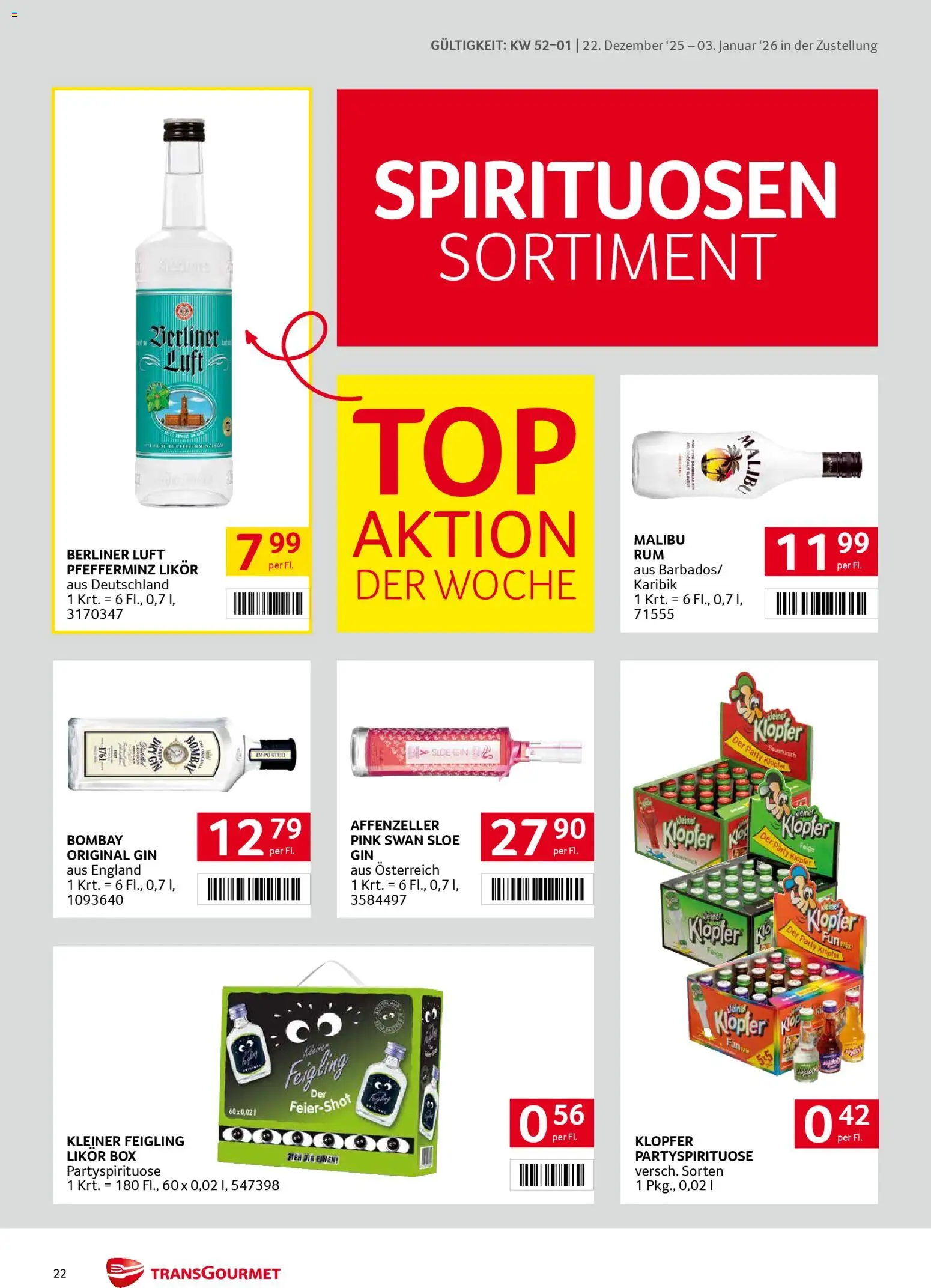 Transgourmet Zustellaktion gültig ab 22.12.2025 | Seite: 22 | Produkte: Gin, Box