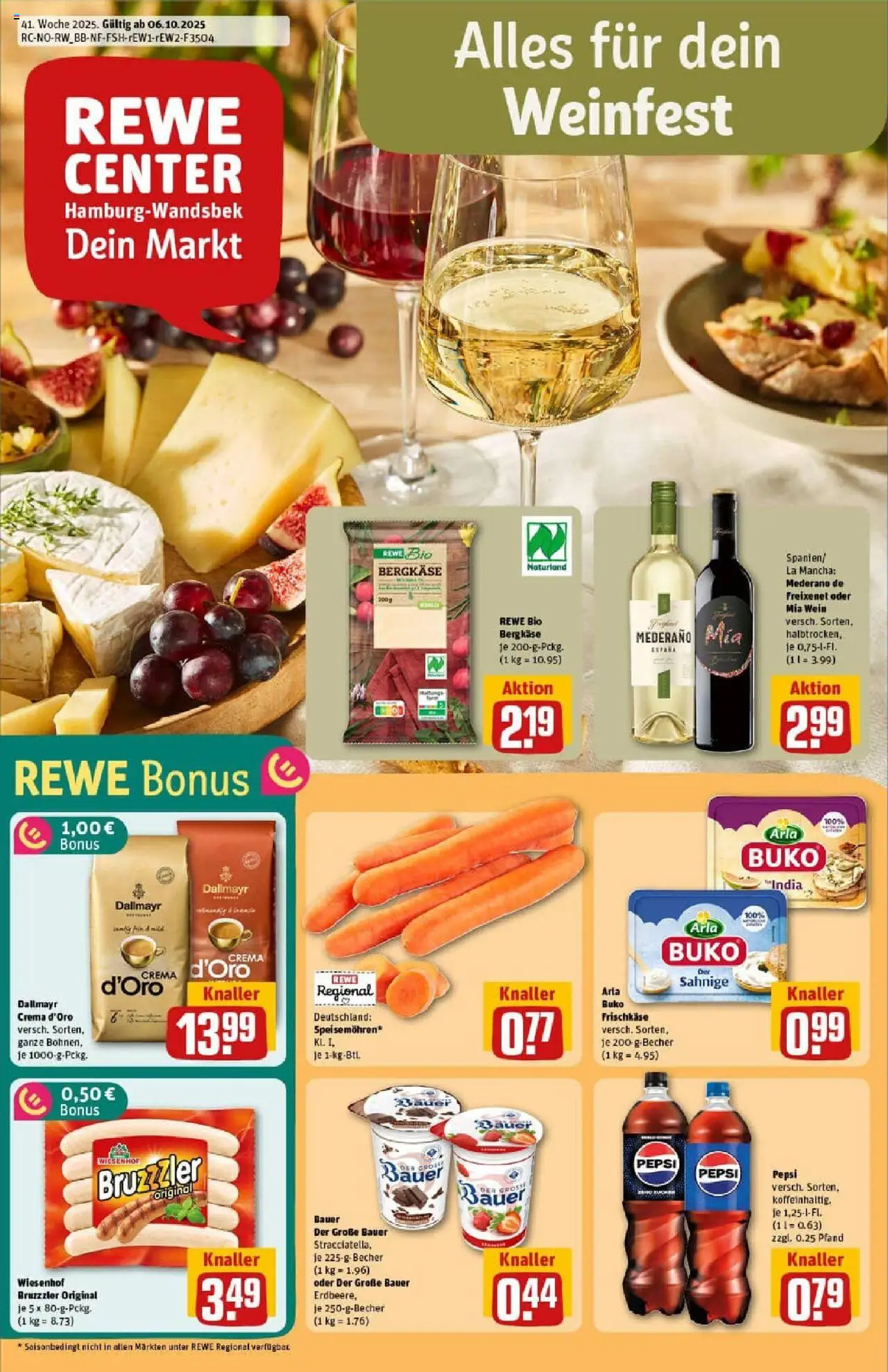 Rewe prospekt Hamburg / Wandsbek	 – gültig ab 06.10.2025 | Seite: 1 | Produkte: Dallmayr, Pepsi, Wein, Frischkase