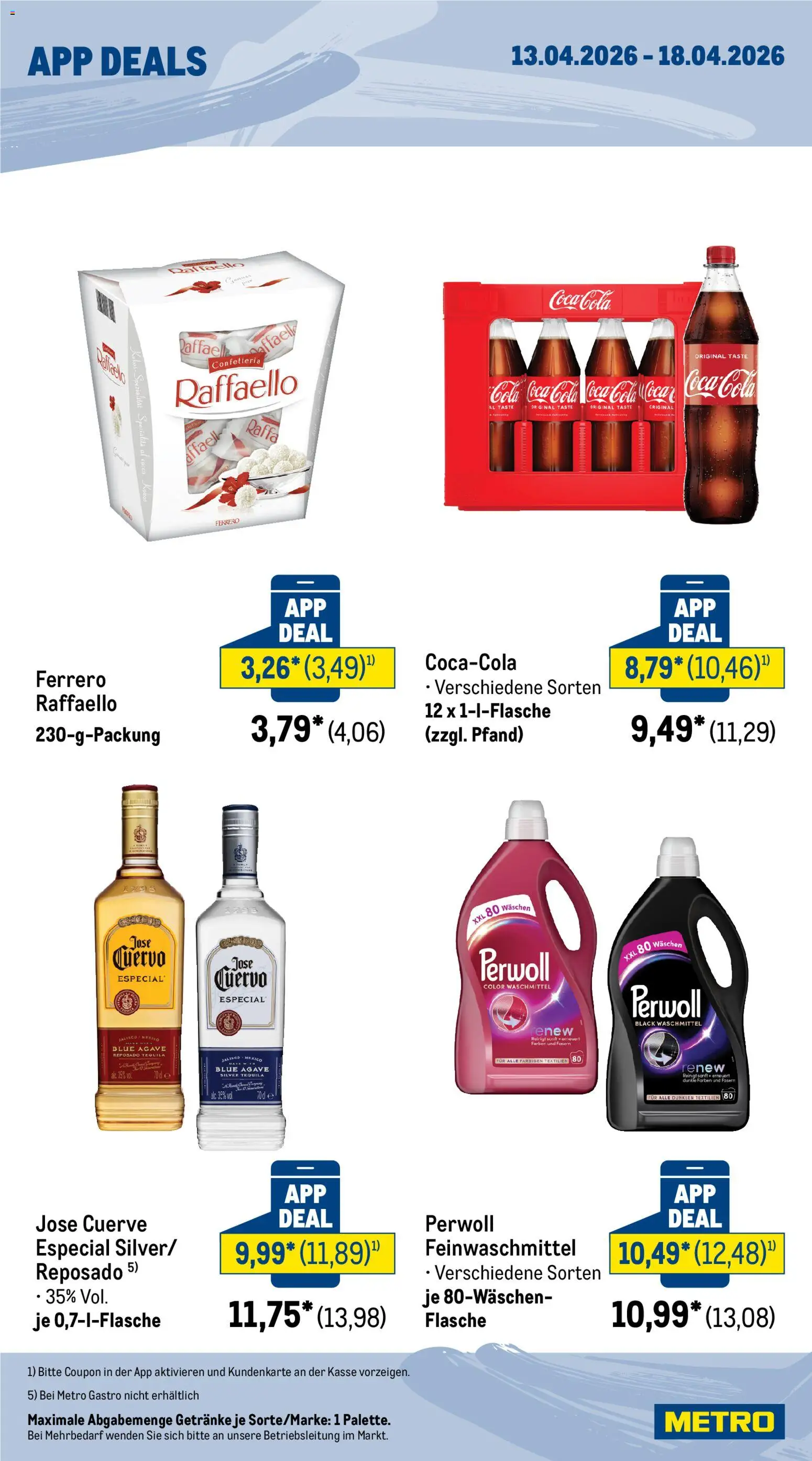 Metro App Deals – gültig ab 13.04.2026 | Seite: 2 | Produkte: Raffaello, Perwoll, Tequila, Waschmittel