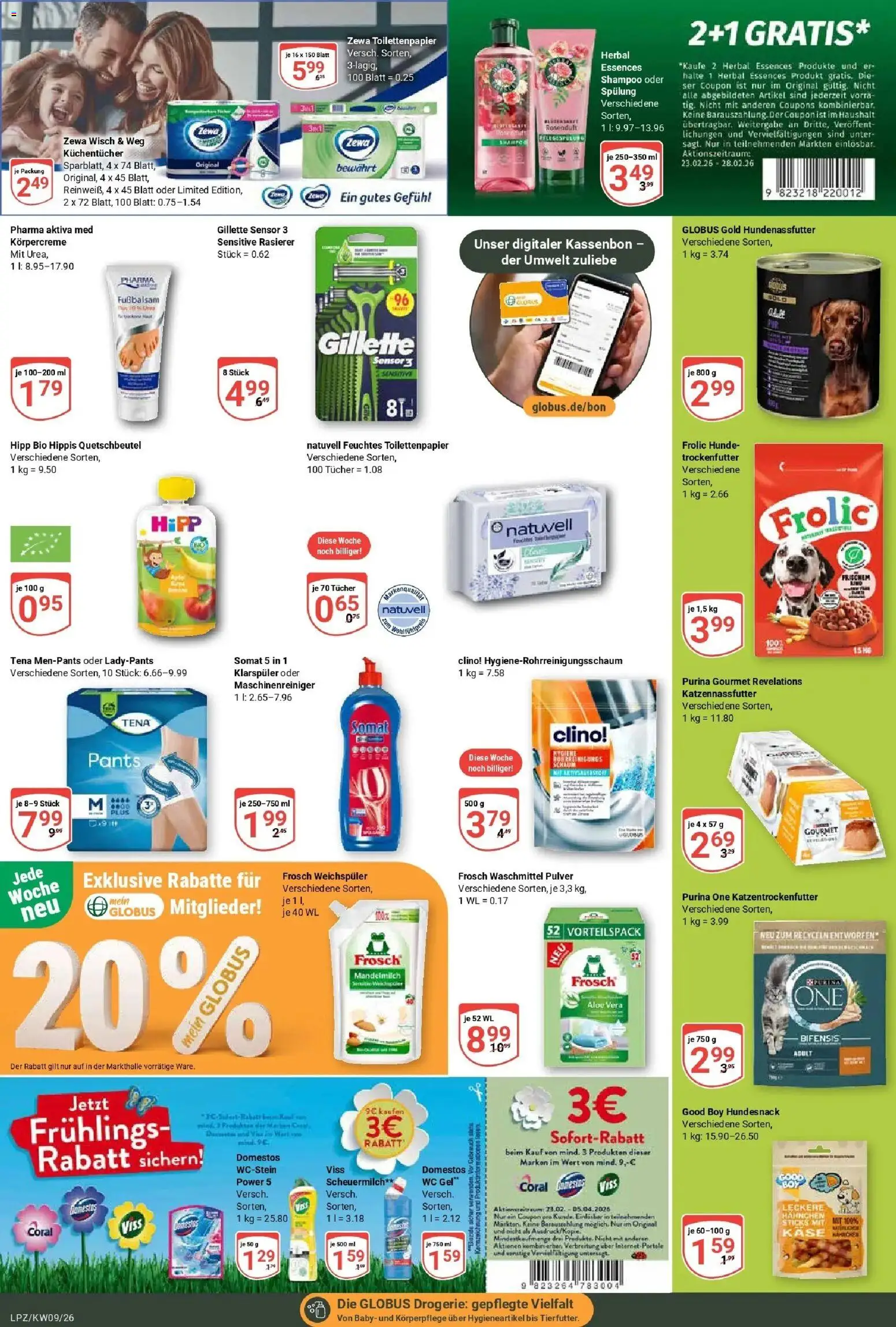 Globus Prospekt Leipzig – gültig ab 23.02.2026 | Seite: 21 | Produkte: Purina one, Hahnchen, Käse, Feuchtes Toilettenpapier