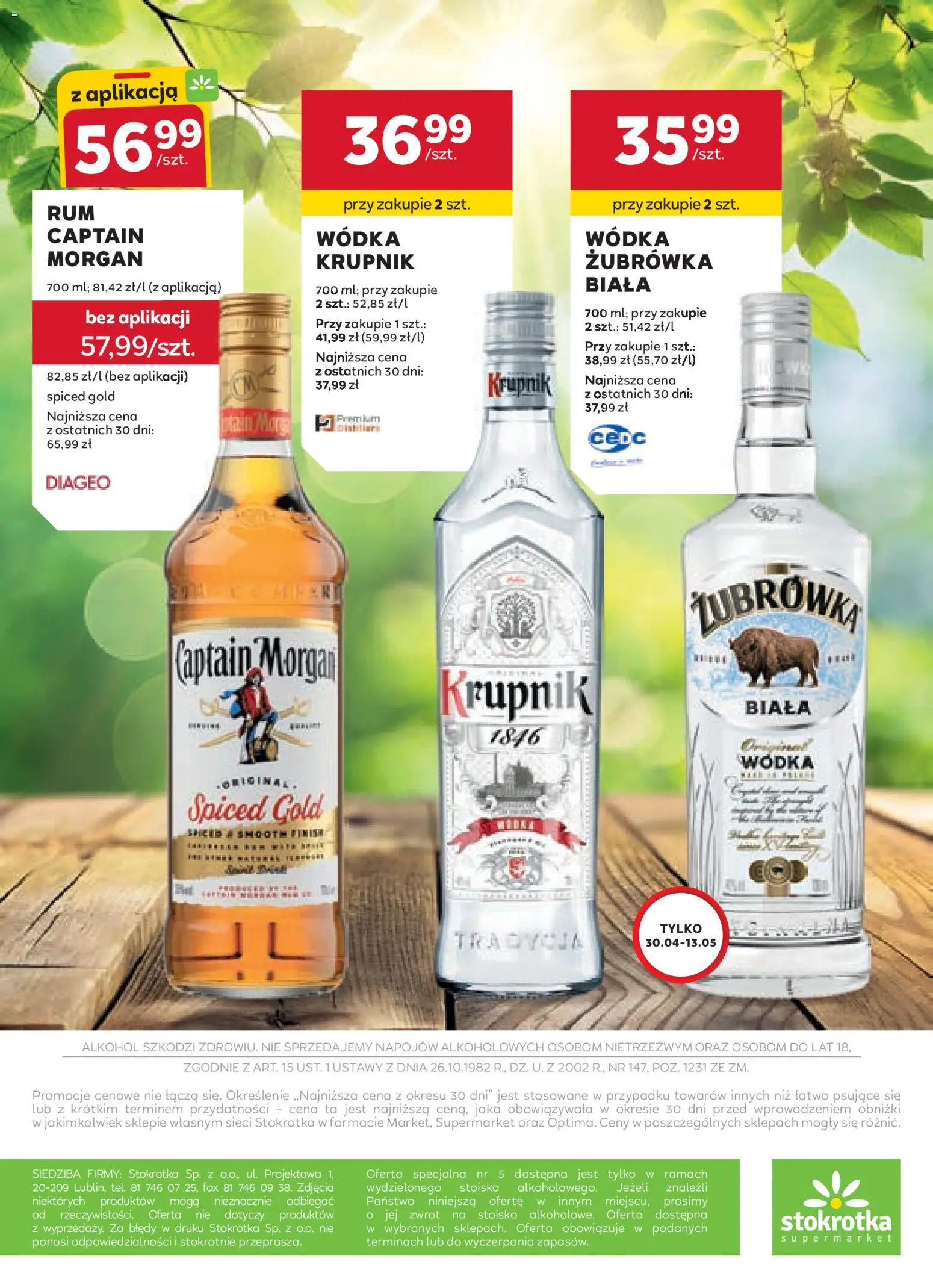 Stokrotka gazetka - Oferta alkoholowa od 16.04.2026 | Strona: 19 | Produkty: Stokrotka, Captain Morgan, Alkohol, Wódka