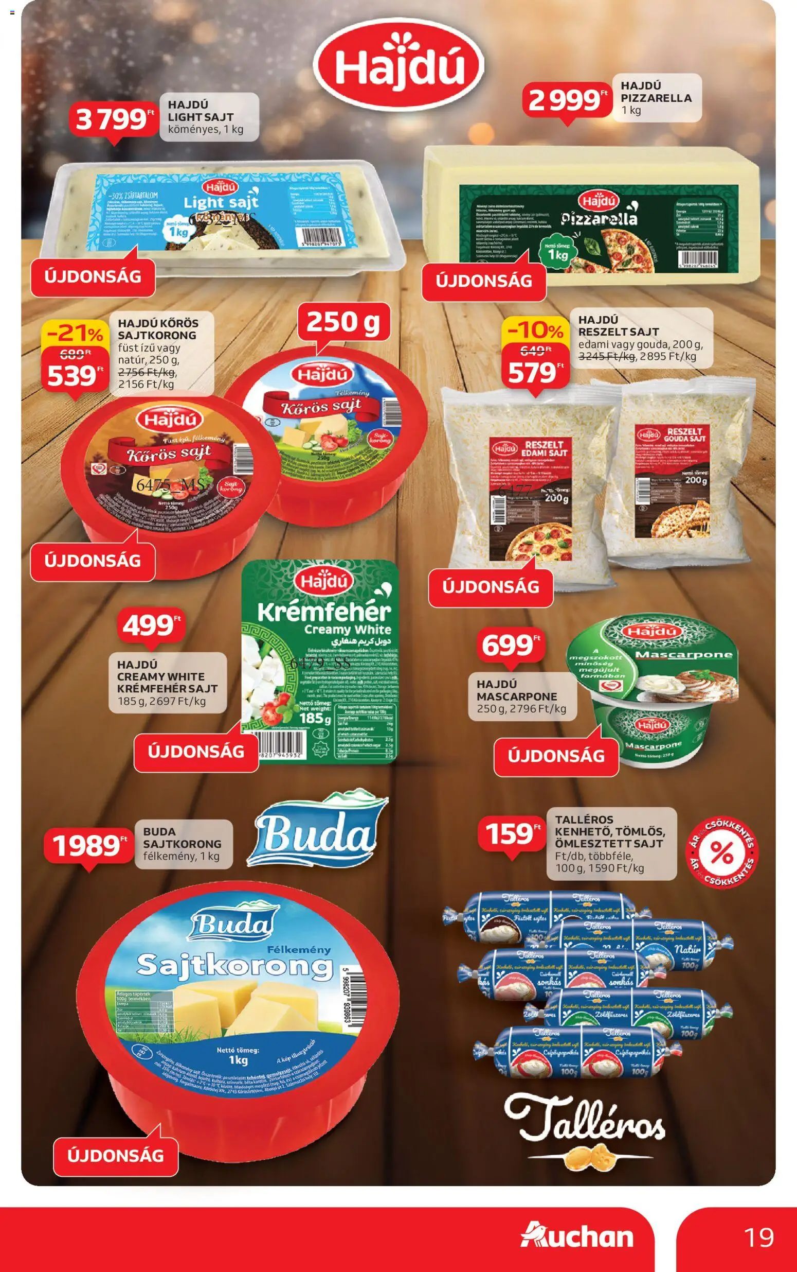 Auchan akciós ujság - amely érvényes a következő dátumtól: 18.12.2025 | Oldal: 19 | Termékek: Gouda, Ovsene pahuljice, Reszelt sajt, Sajt