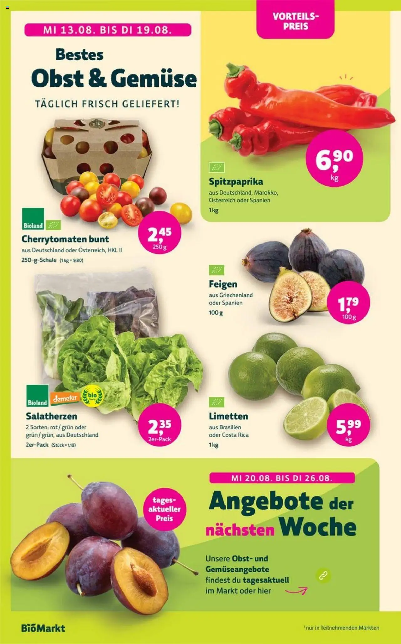 Denns BioMarkt Angebote - gültig ab dem 13.08.2025 | Seite: 2 | Produkte: Limetten, Gemüse, Obst
