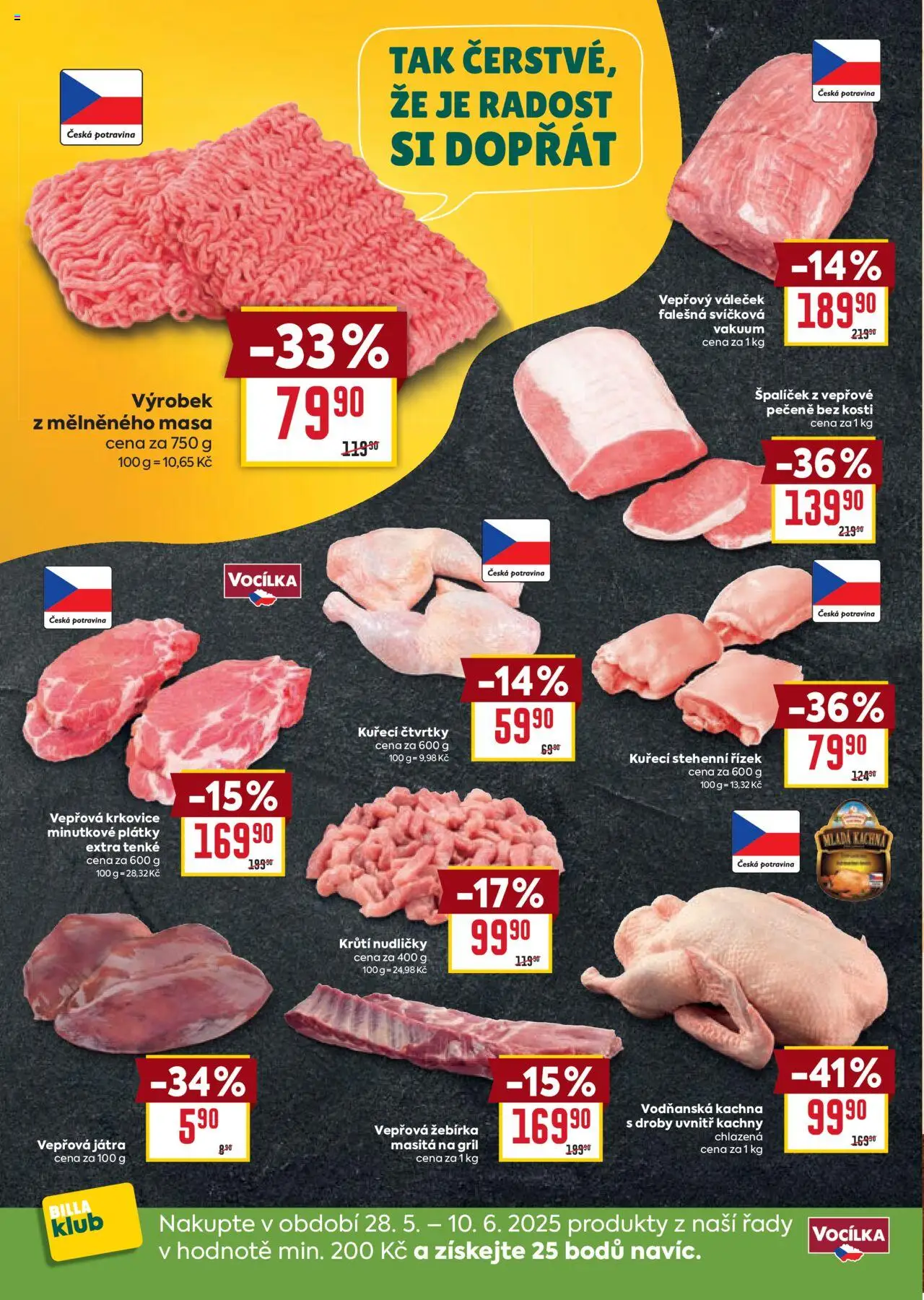 Billa Velký leták od 28.05.2025 | Strana: 6 | Produkty: Vepřový váleček, Kuřecí čtvrtky, Kachny, Kachna