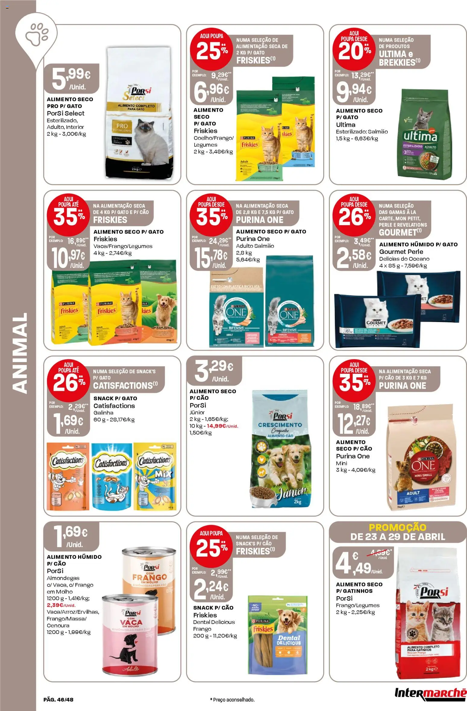 Intermarché folheto │ válido de 23.04.2026 | Página: 46 | Produtos: Purina one, Frango, Salmão, Cenoura