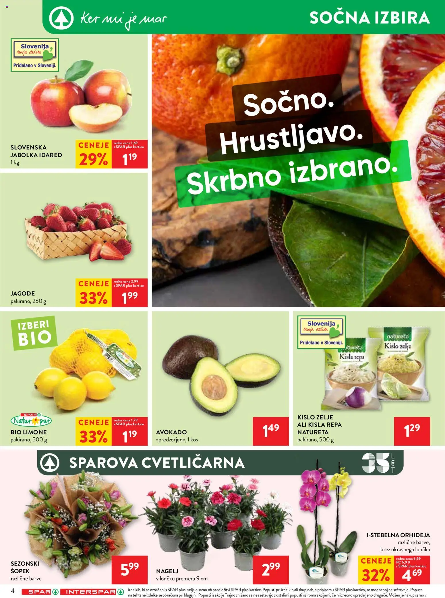 Novi Spar katalog ponudbe – veljaven od 25.02.2026 | Stran: 4 | Izdelki: Šopek, Jabolka, Avokado, Zelje