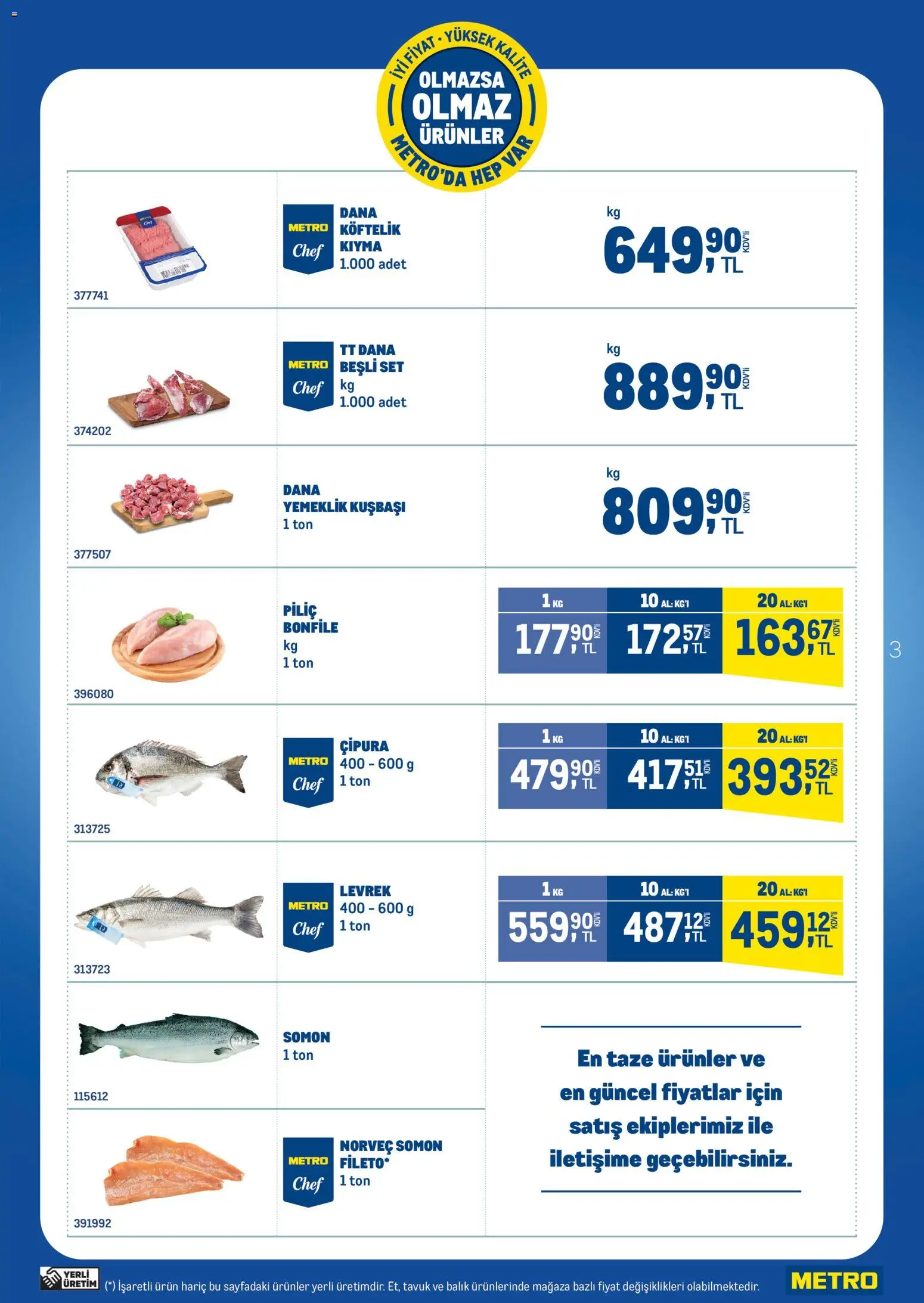 Metro - Olmazsa Olmaz Ürünler - 21.01.2026 tarihinden itibaren geçerlidir | Sayfa: 3 | Ürünler: Balık, Kıyma, Piliç, Çipura