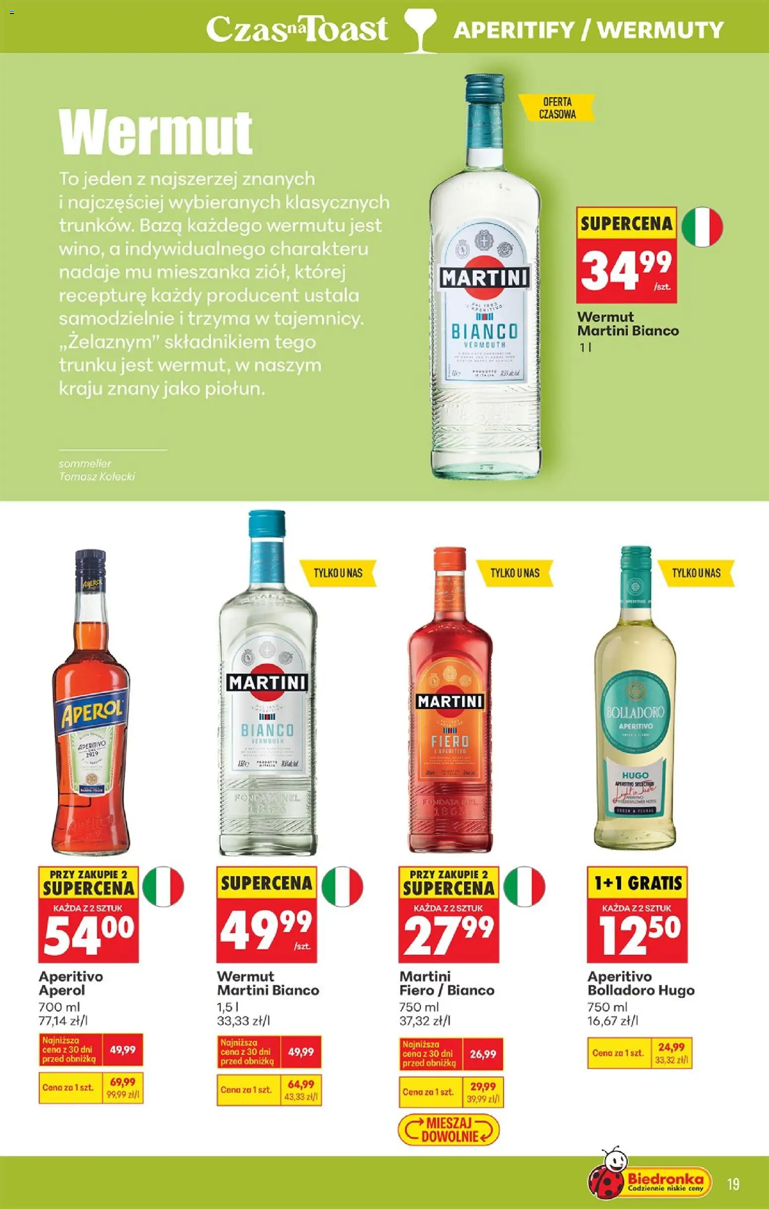 Biedronka gazetka - Czas na toast od 07.04.2026 | Strona: 19 | Produkty: Martini, Aperol, Martini Bianco