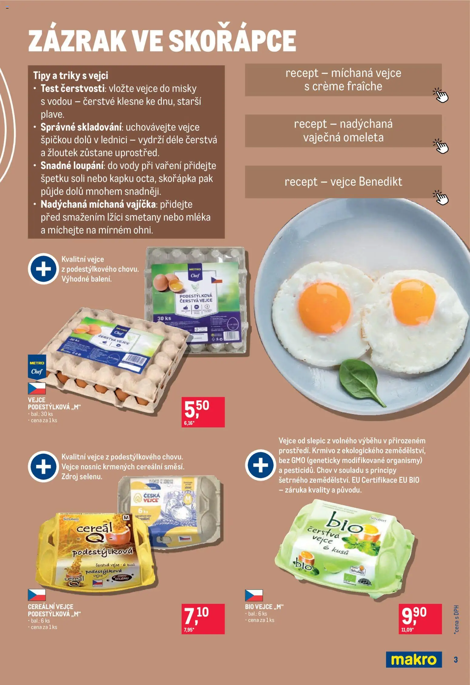 Makro leták - Pro milovníky jídla od 22.10.2025 | Strana: 3 | Produkty: Vajíčka, Vejce, Test, Creme fraiche