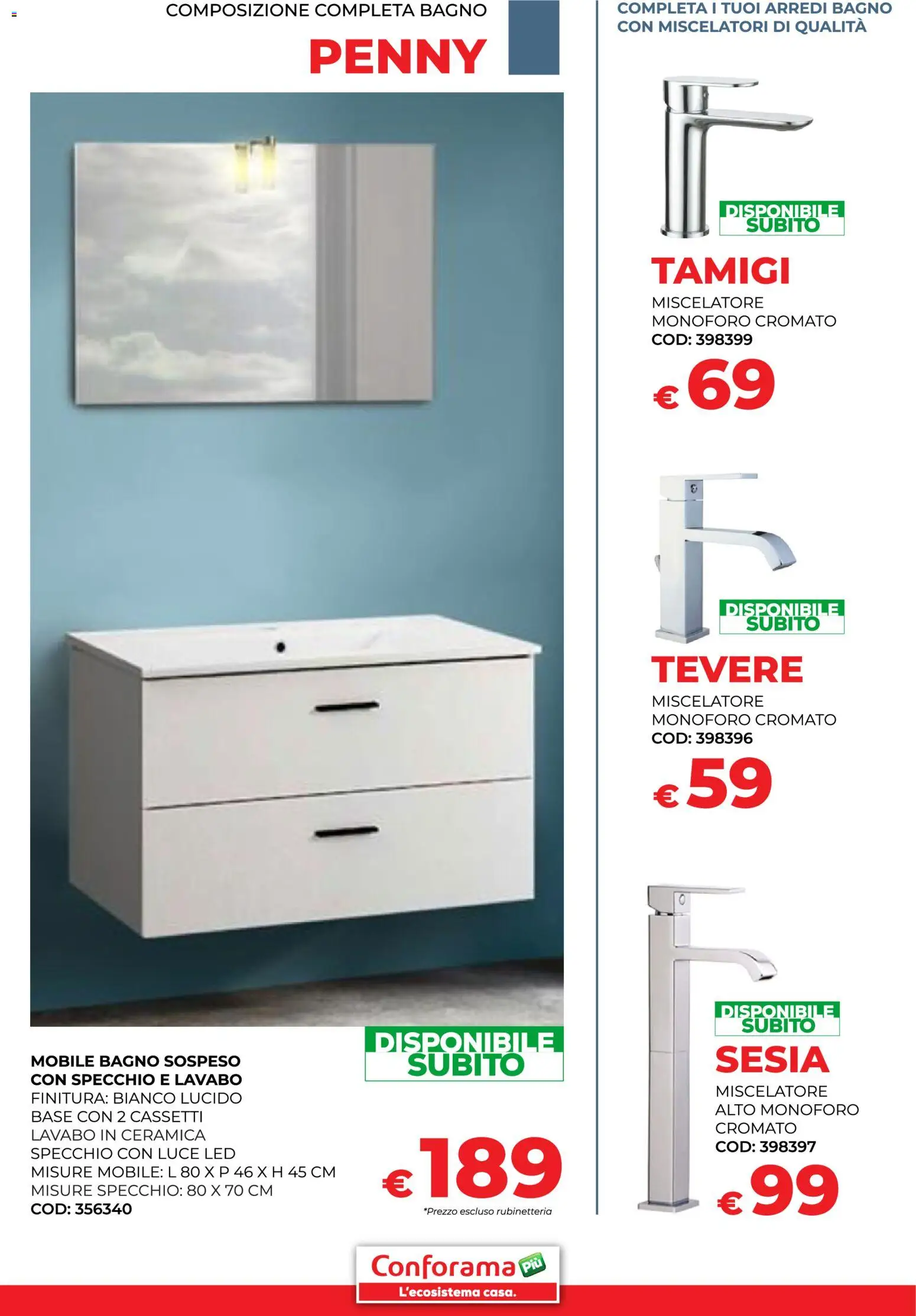 Volantino Conforama del 30.01.2026 | Pagina: 13 | Prodotti: Mobile, Miscelatore, Bagno, Specchio